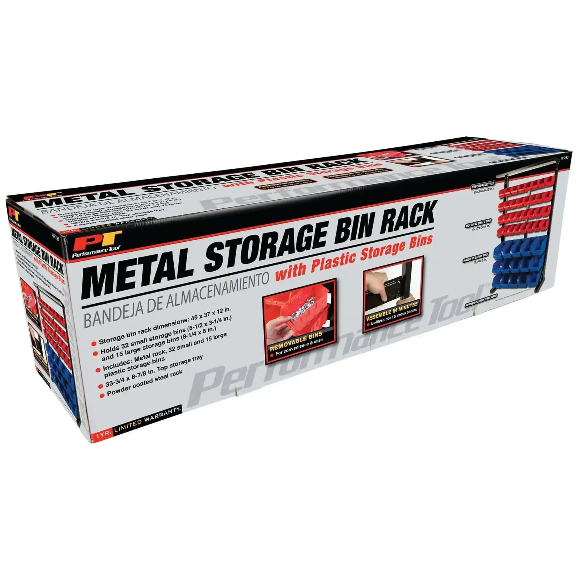 Half Bulk Bin Storage Rack With 32 Removable Bins For Easy Garage Organization Of Tools Parts Hardware And More In A Bright Red And Blue Finish With Quick Assembly And Rugged Steel Construction - Image 2