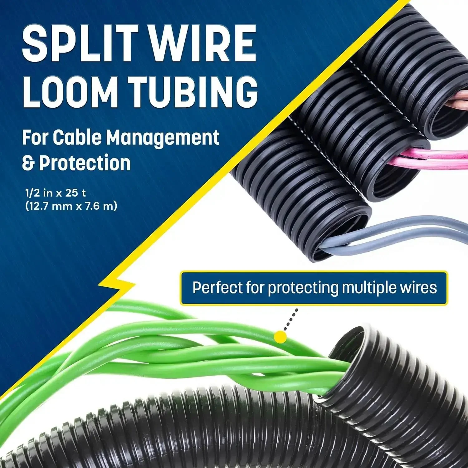 Half Inch By Twenty Five Foot Split Wire Loom Tubing For Industrial And Automotive Wires, Split Cable Sleeve Protector For Easy Cable Management, Flexible High Temperature Outdoor Conduit, Durable Wire Cover - Image 7
