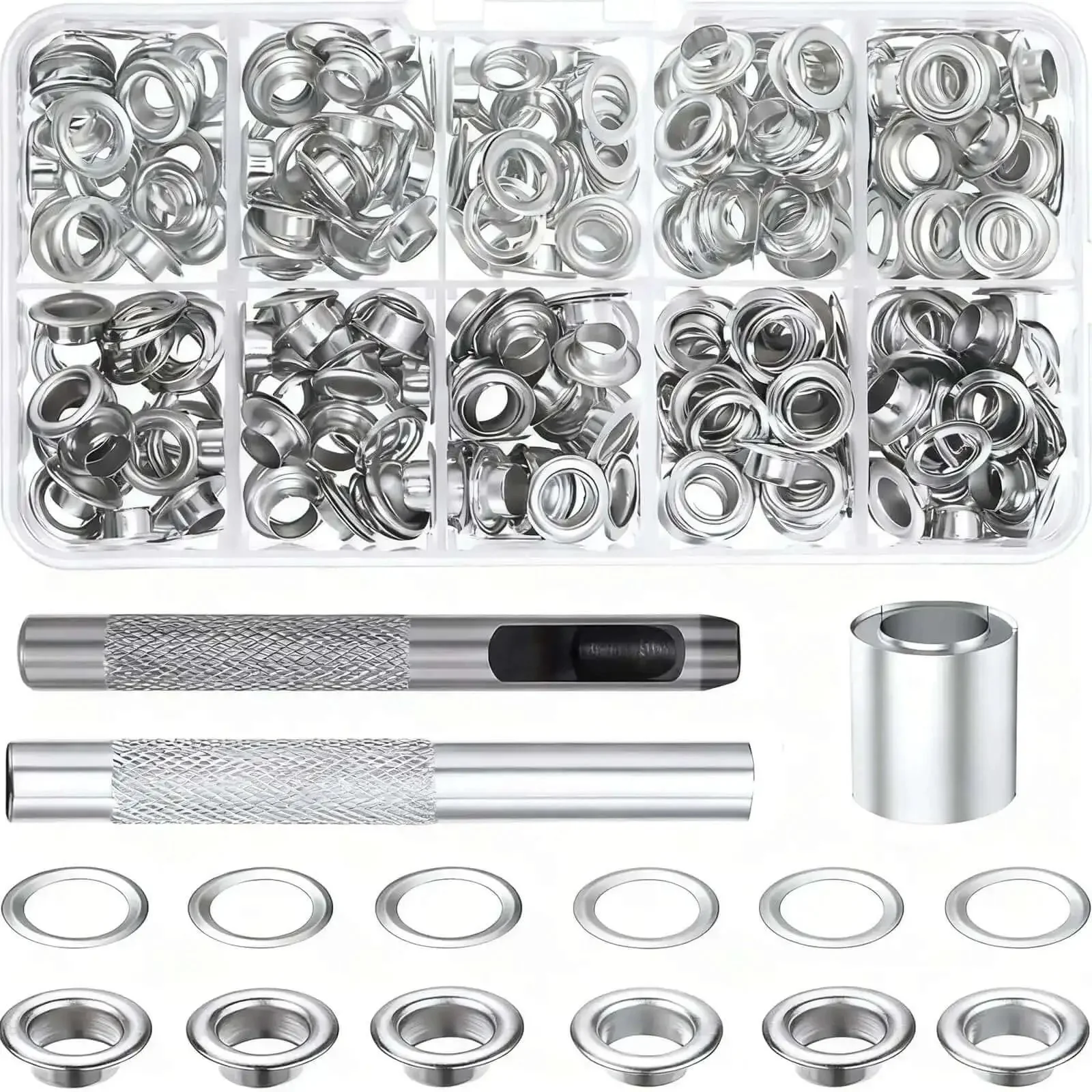 Half Inch Grommet Tool Kit With 100 Grommet Eyelets And Punch Silver Metal Grommets For Fabric Leather And Canvas DIY Projects Heavy Duty Easy Install Pro Grade Craft Kit