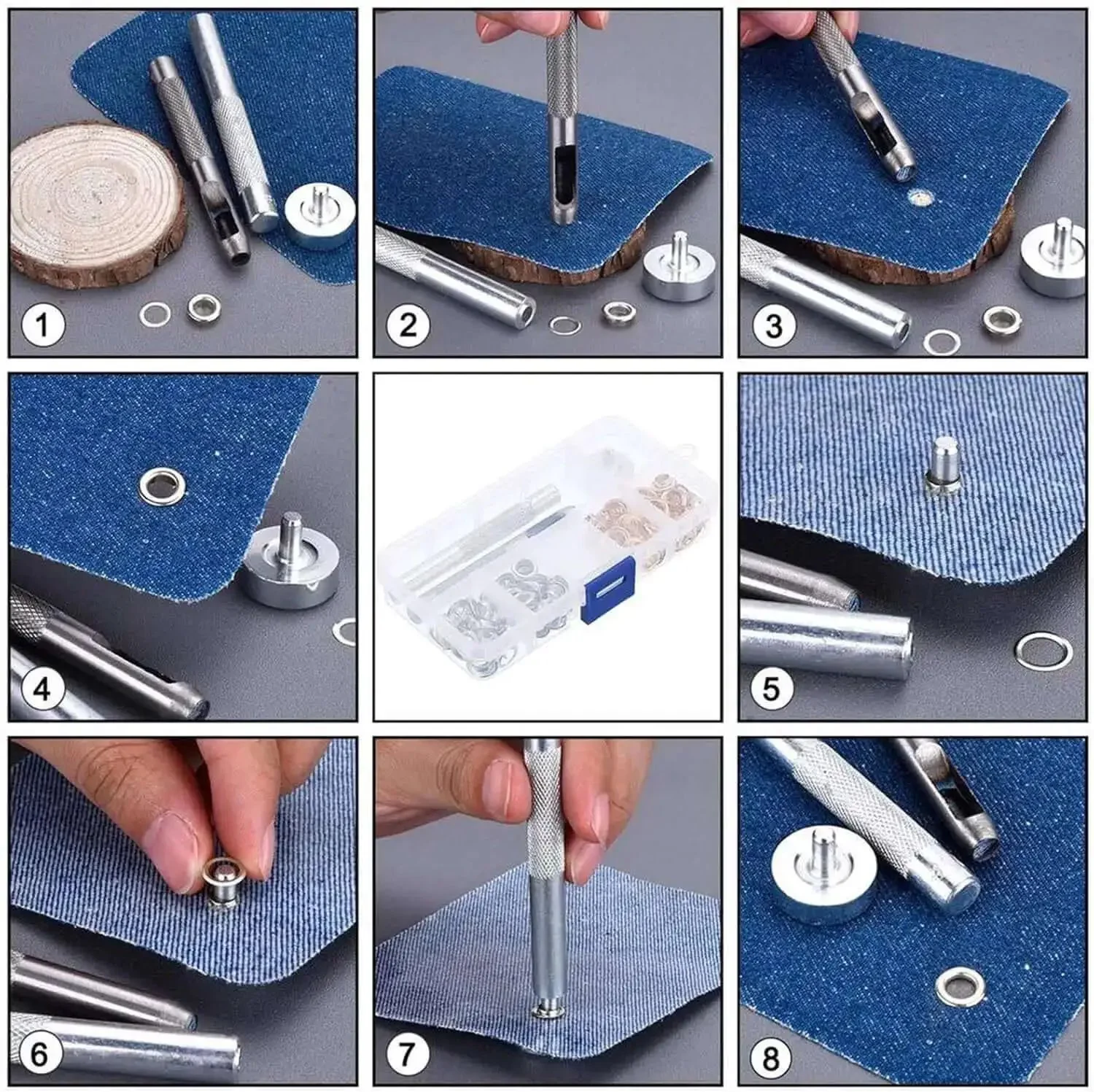Half Inch Grommet Tool Kit With 100 Grommet Eyelets And Punch Silver Metal Grommets For Fabric Leather And Canvas DIY Projects Heavy Duty Easy Install Pro Grade Craft Kit - Image 3