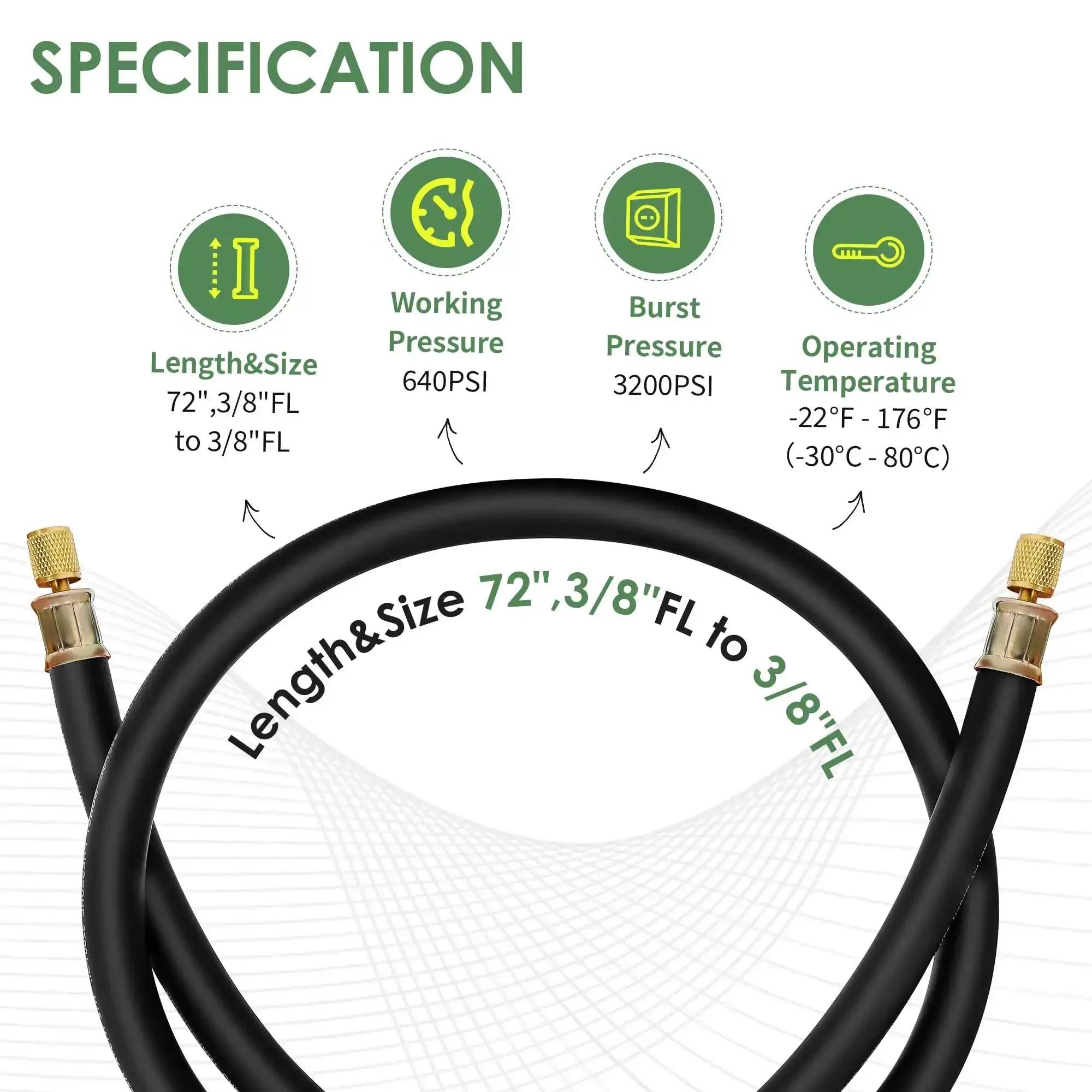 Half Inch HVAC Vacuum Hose With Three Eighths Inch Fittings Six Feet Long High Flow Refrigerant Evacuation Line 640 Psi Working Pressure 3200 Psi Burst Compatible With Most Refrigeration And Air Conditioning Equipment Black - Image 6