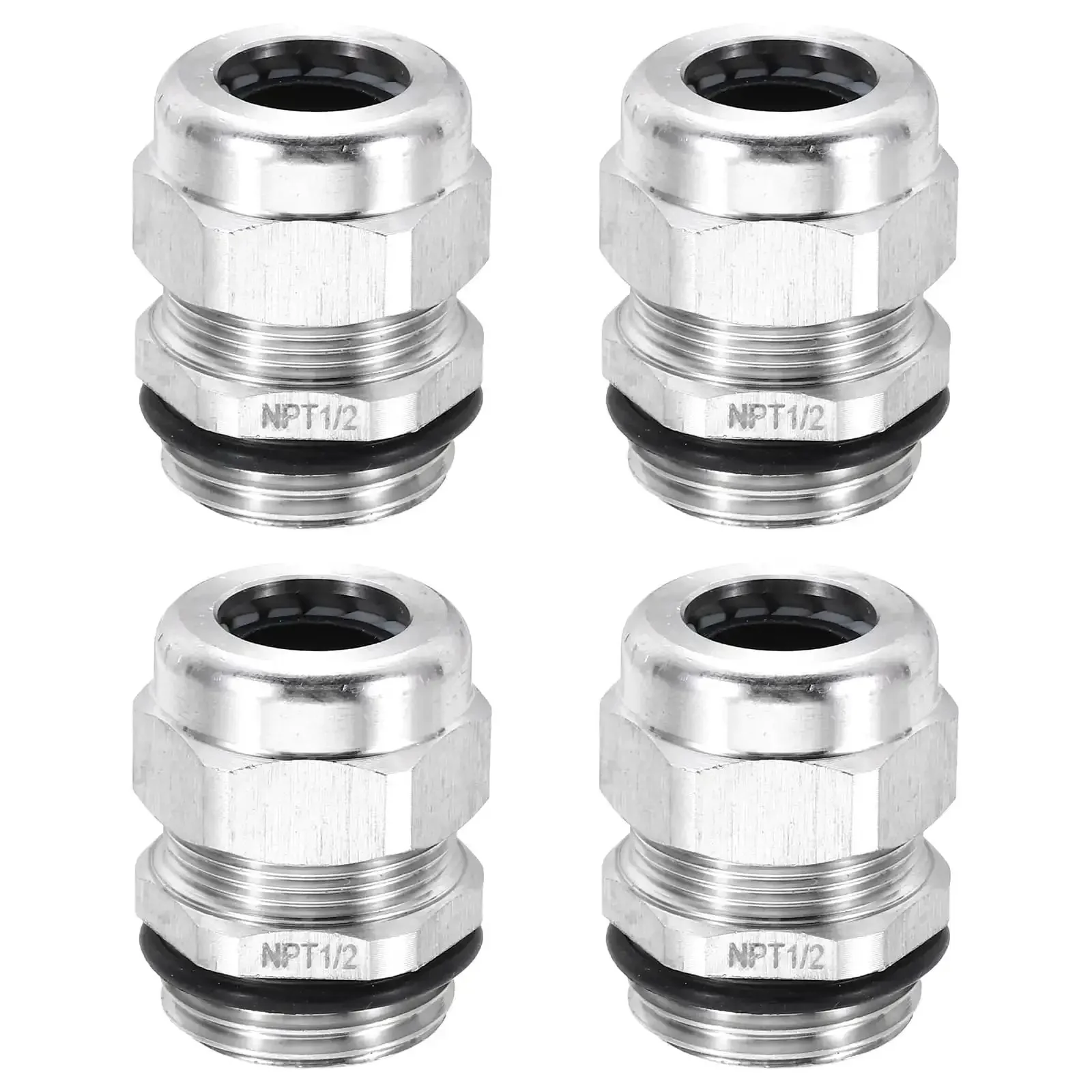 Half Inch NPT Cable Glands IP68 Waterproof Strain Relief Cord Grip Connector for 6-12mm Wire Diameter, 304 Stainless Steel Cable Protectors for Cable Fixing, Wiring, Repairing, Pack of 4