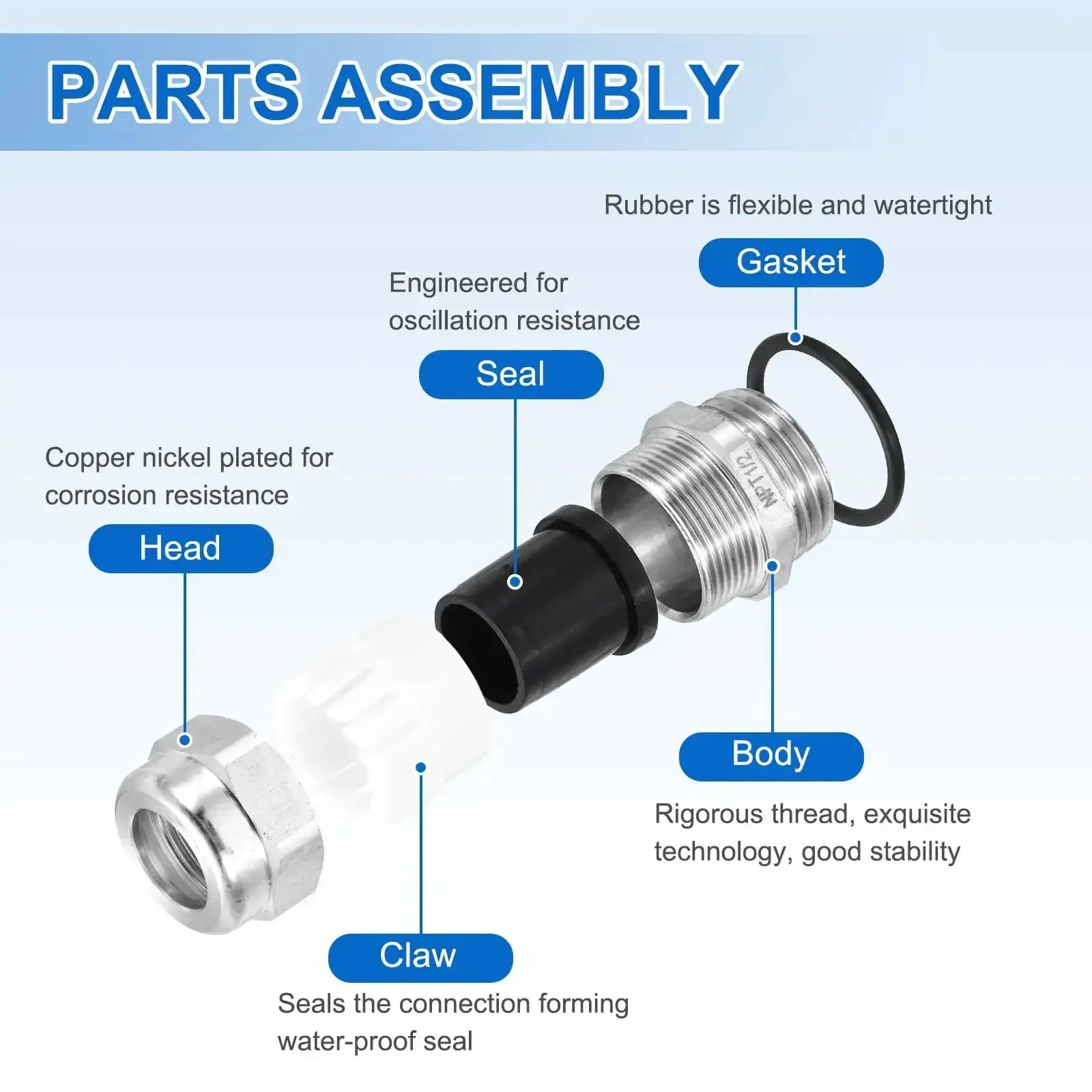 Half Inch NPT Cable Glands IP68 Waterproof Strain Relief Cord Grip Connector for 6-12mm Wire Diameter, 304 Stainless Steel Cable Protectors for Cable Fixing, Wiring, Repairing, Pack of 4 - Image 5
