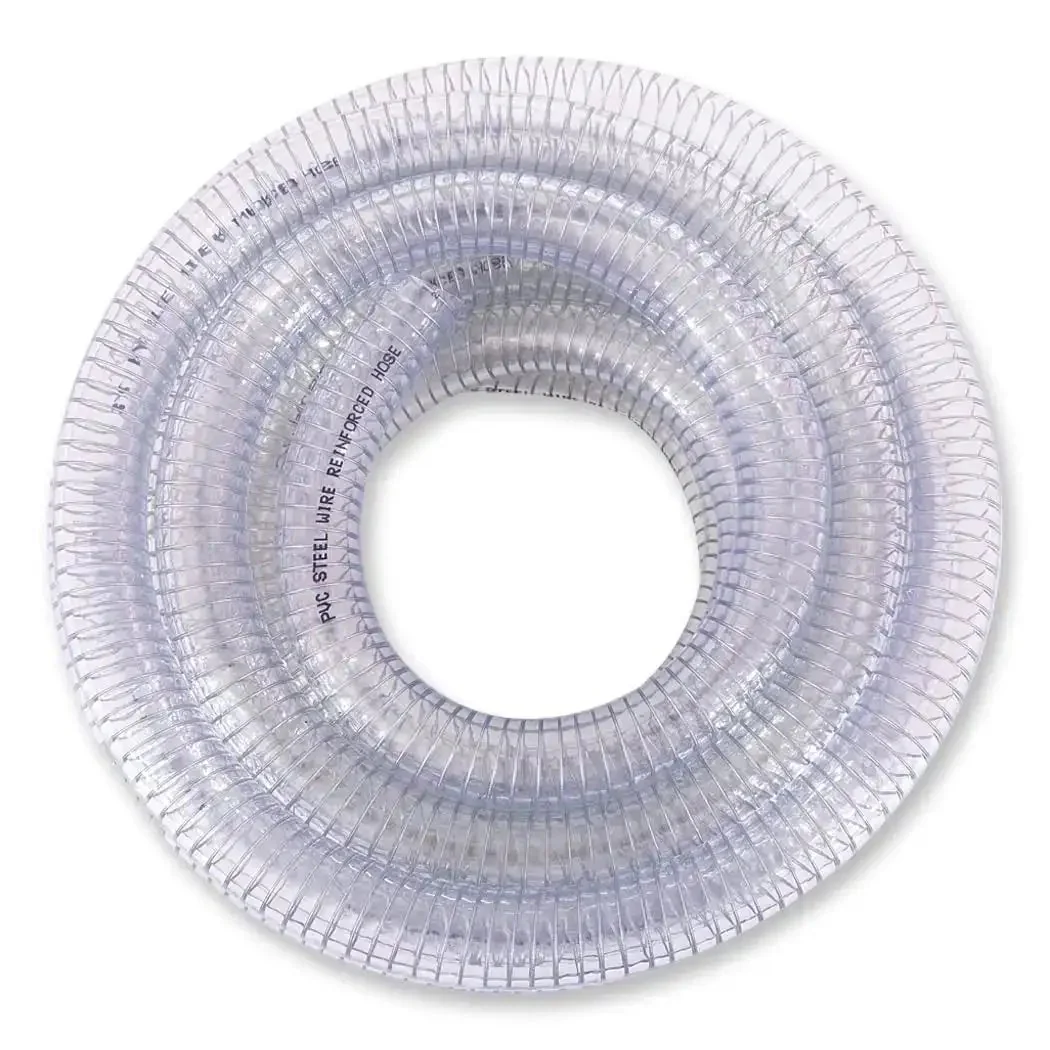 Half Inch PVC Reinforced Tubing With Spiral Steel Wire 25 Ft Built Tough High Pressure Flexible Vinyl Hose Heavy Duty Clear Suction Tube For Vacuum Dust Collection Pipe Non Toxic