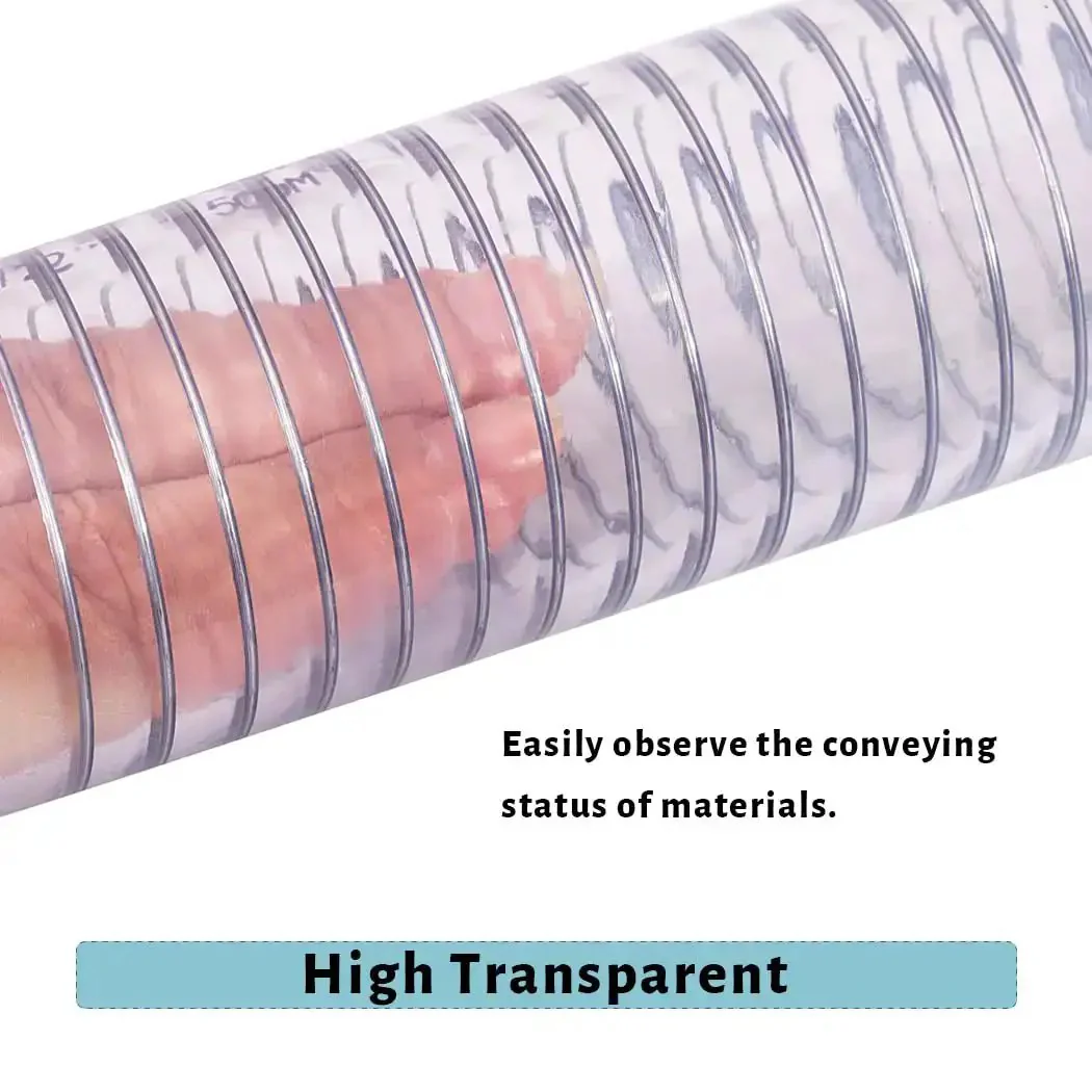 Half Inch PVC Reinforced Tubing With Spiral Steel Wire 25 Ft Built Tough High Pressure Flexible Vinyl Hose Heavy Duty Clear Suction Tube For Vacuum Dust Collection Pipe Non Toxic - Image 3
