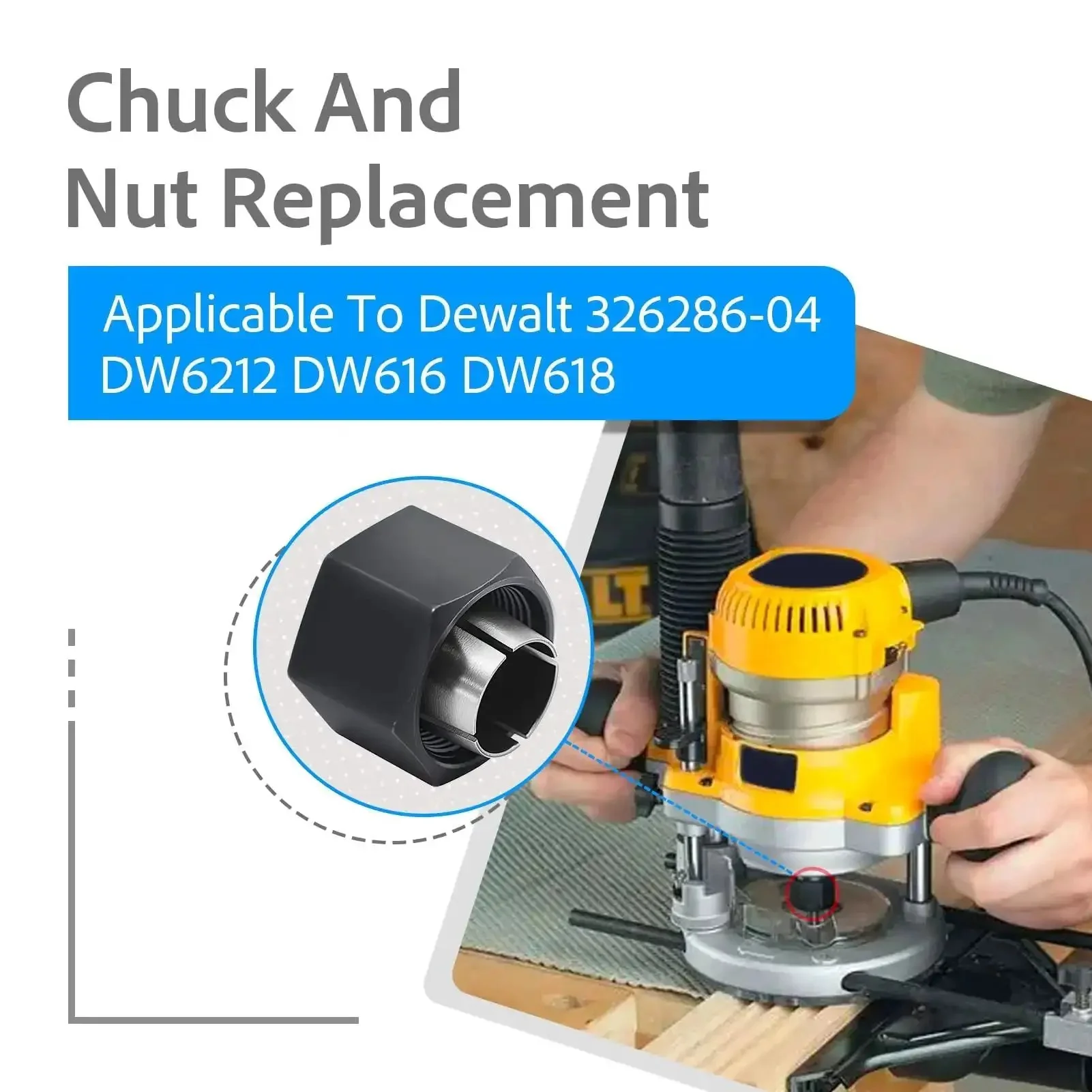 Half Inch Router Collet And Nut Replacement For DW6212 DW618 DW616 Routers Twelve Point Seven Millimeter Compatible Includes Two Packs Durable Precision Fit Easy Install Ideal For Pro Woodworking And Home DIY - Image 3