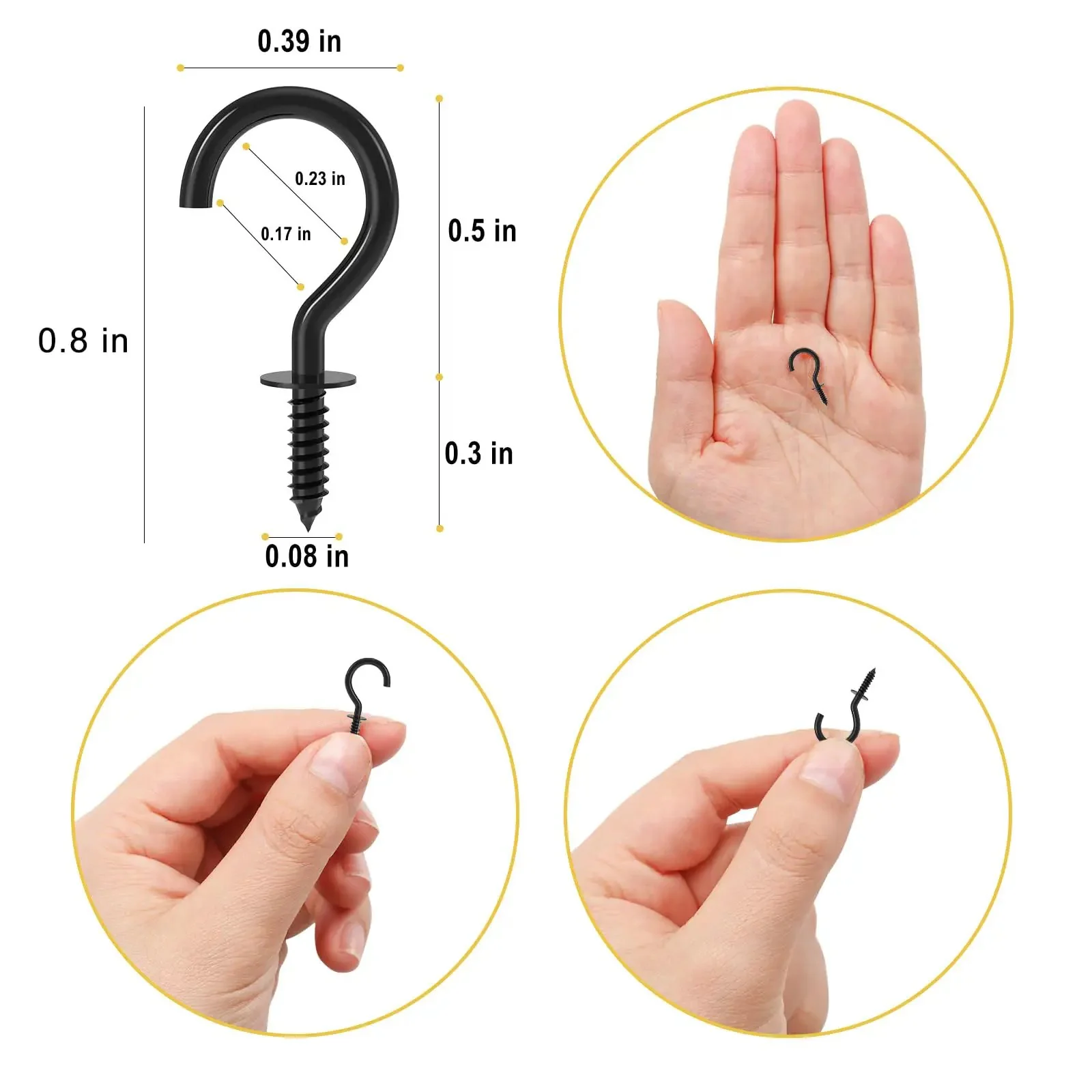 Half Inch Screw Hooks Black 100 Pcs Small Metal Twist In Hooks Solid Steel For Cabinets Hangers DIY Projects And Home Organization Easy Install No Scratch Finish Corrosion Resistant - Image 7