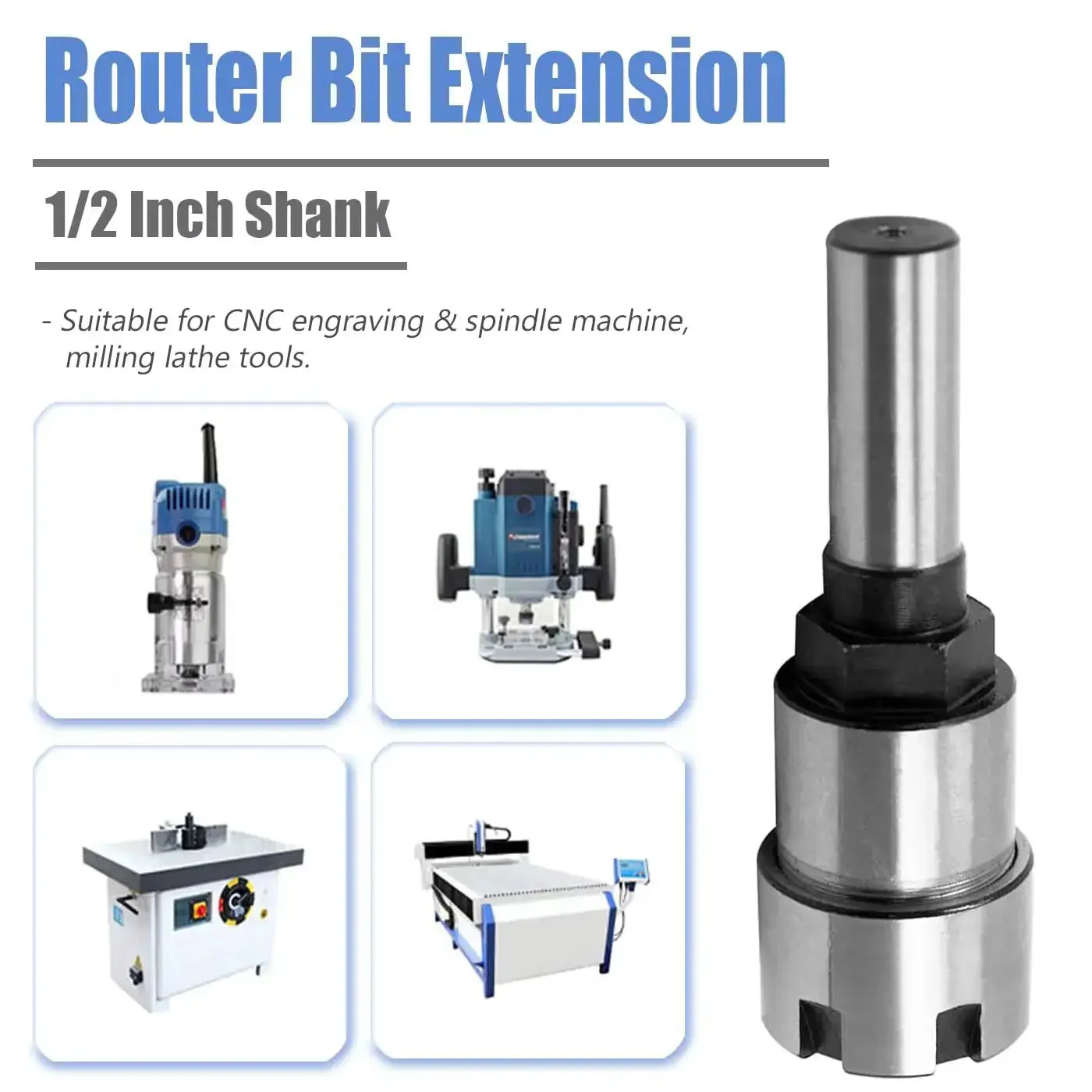 Half Inch Shank ER20 Router Collet Extension Rod For DIYers And Pros With Quarter Inch And Half Inch ER20 Spring Collets For Milling Cutter Chuck Extender In Woodworking And CNC Projects - Image 6