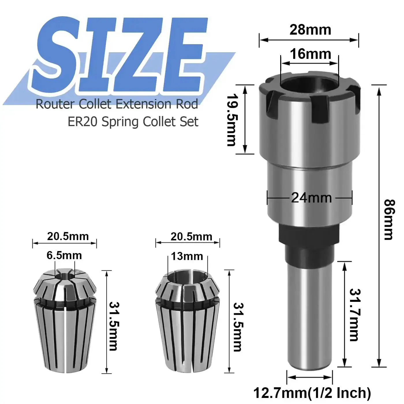 Half Inch Shank ER20 Router Collet Extension Rod For DIYers And Pros With Quarter Inch And Half Inch ER20 Spring Collets For Milling Cutter Chuck Extender In Woodworking And CNC Projects - Image 9