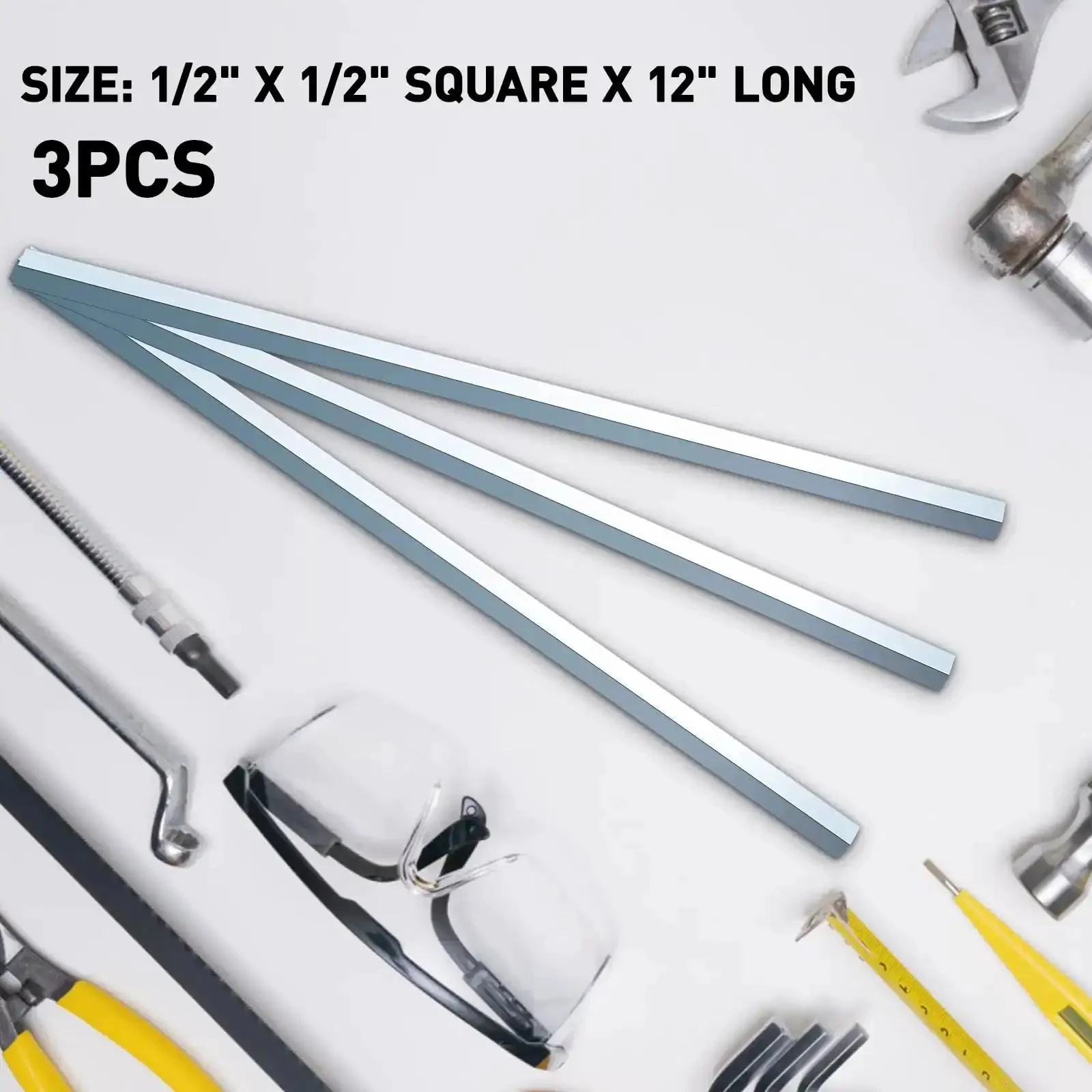 Half Inch Square Steel Bar Stock Cold Drawn Zinc Coated Keyway Flat Metal Bar 12 Inch Long Three Piece Set Durable Industrial Grade For Precision Machining And Indoor Use - Image 5