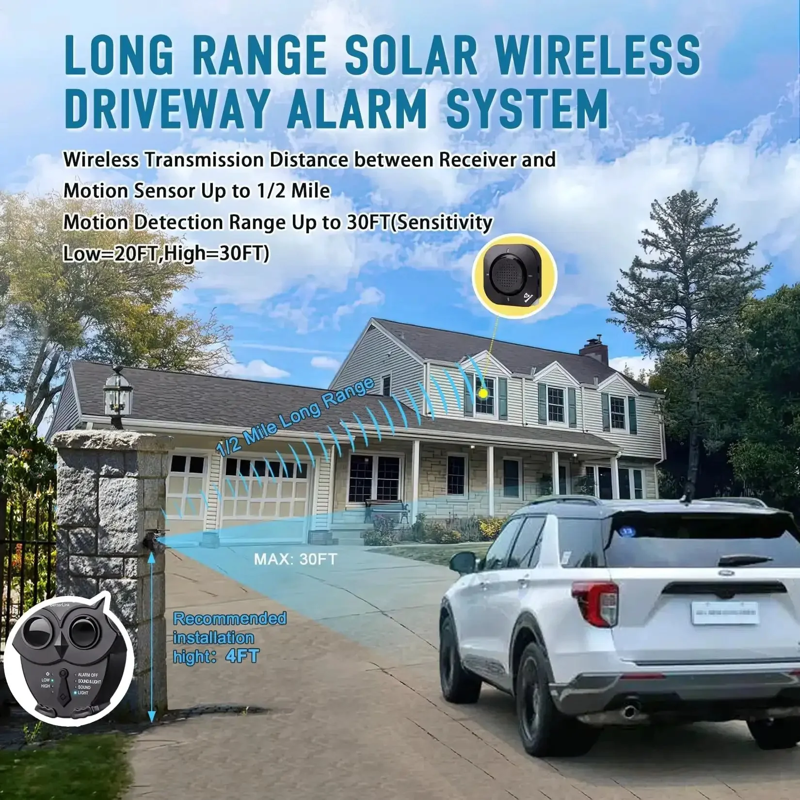 Half Mile Solar Wireless Driveway Alarm System With IP65 Weatherproof Outdoor Motion Detectors And Sensor 120dB Siren Light Alert Easy Install Expandable Receiver Protects Outdoor And Indoor Property - Image 8