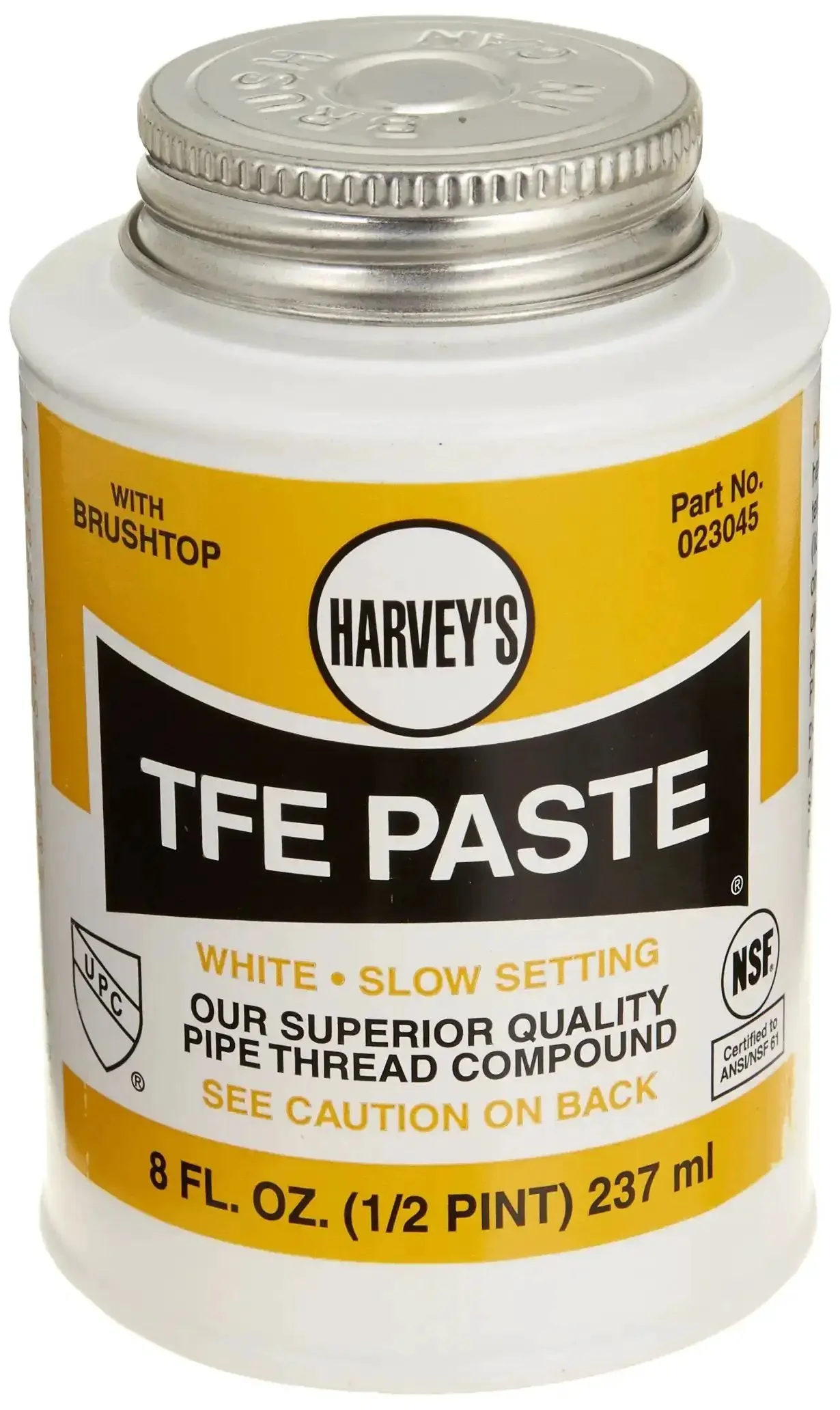 Half Pint TFE Paste With Teflon Thread Sealant And Lubricant White Non Hardening Withstands Ten Thousand PSI And Temperatures From One Hundred To Six Hundred Degrees Ideal For Metal PVC CPVC ABS Nylon Pipe Threads