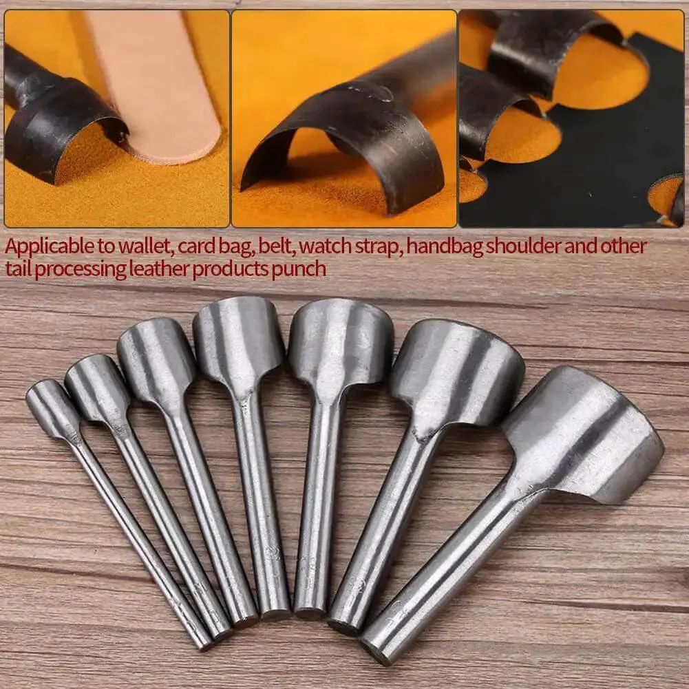 Half Round Leather Punch Cutter Set 7 Piece DIY Leather Craft Tool For Wallets Belts Straps And More Handy Pro Grade Solid Steel End Cutter With 10 To 40 Millimeter Circle End Options For Clean Half Circle Edges - Image 8