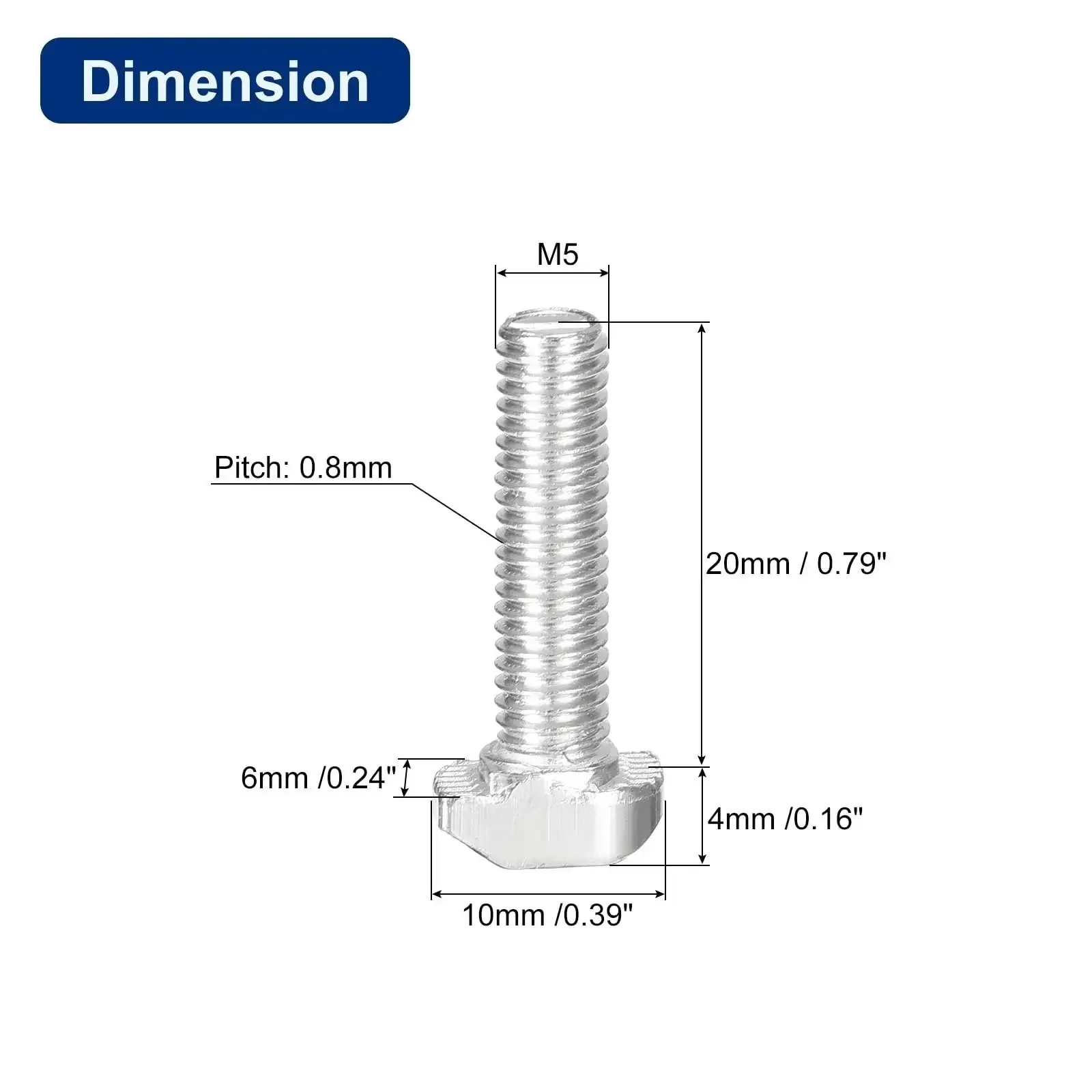 Hammer Head T Slot Bolts Set M5 X 20mm For 2020 Series Aluminum Extrusion Profiles Drop In Screw Studs Carbon Steel Nickel Plated Finish Silver 20 Pack No Fuss Install - Image 6