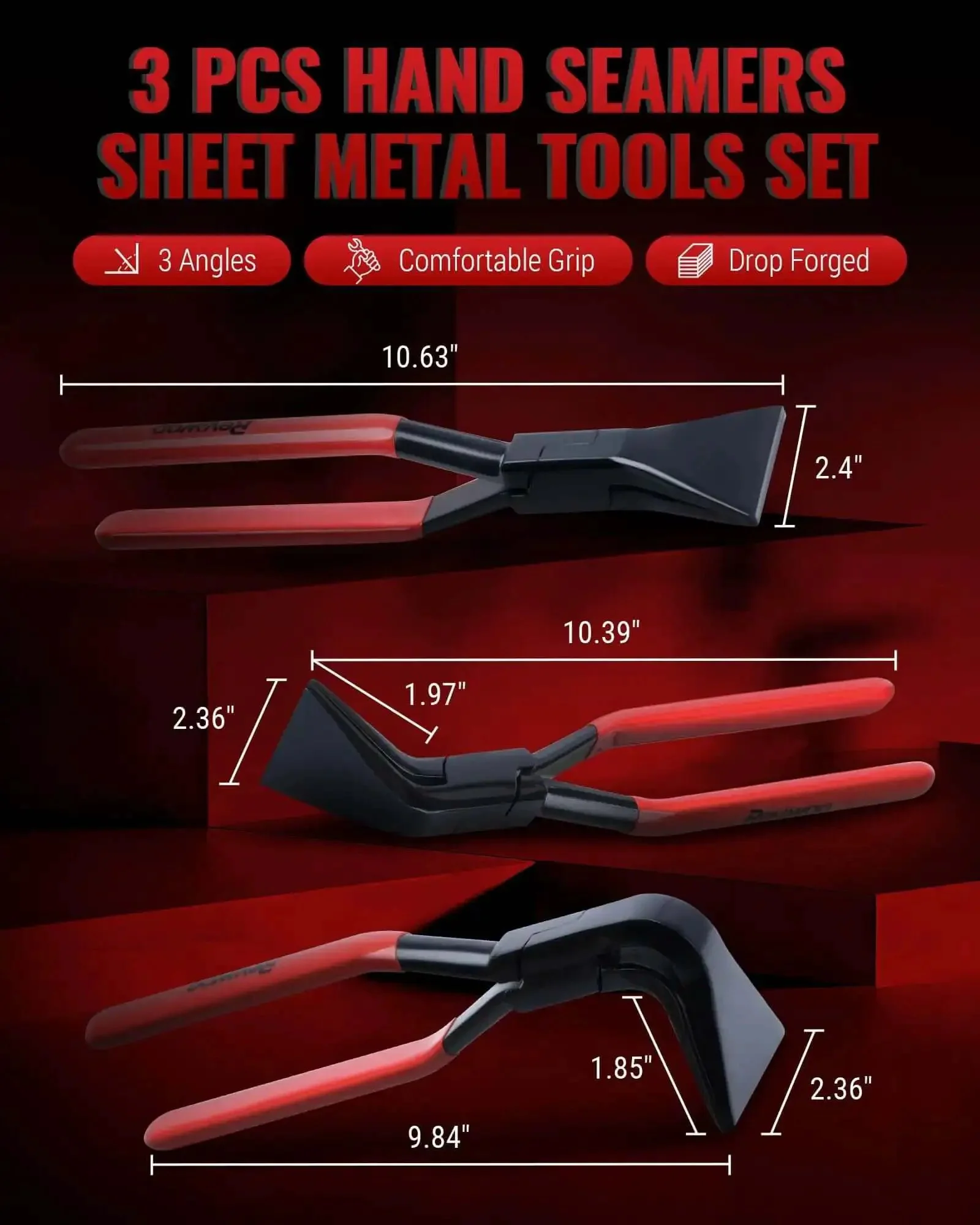 Hand Seamers Sheet Metal Tools Set With 3 Pliers For Bending And Flattening Metal Straight Jaw 45 Degree And 90 Degree Angles 60mm Opening Plus Handy Tool Box Storage Case Pro Grade For Metalworking DIY Projects - Image 7