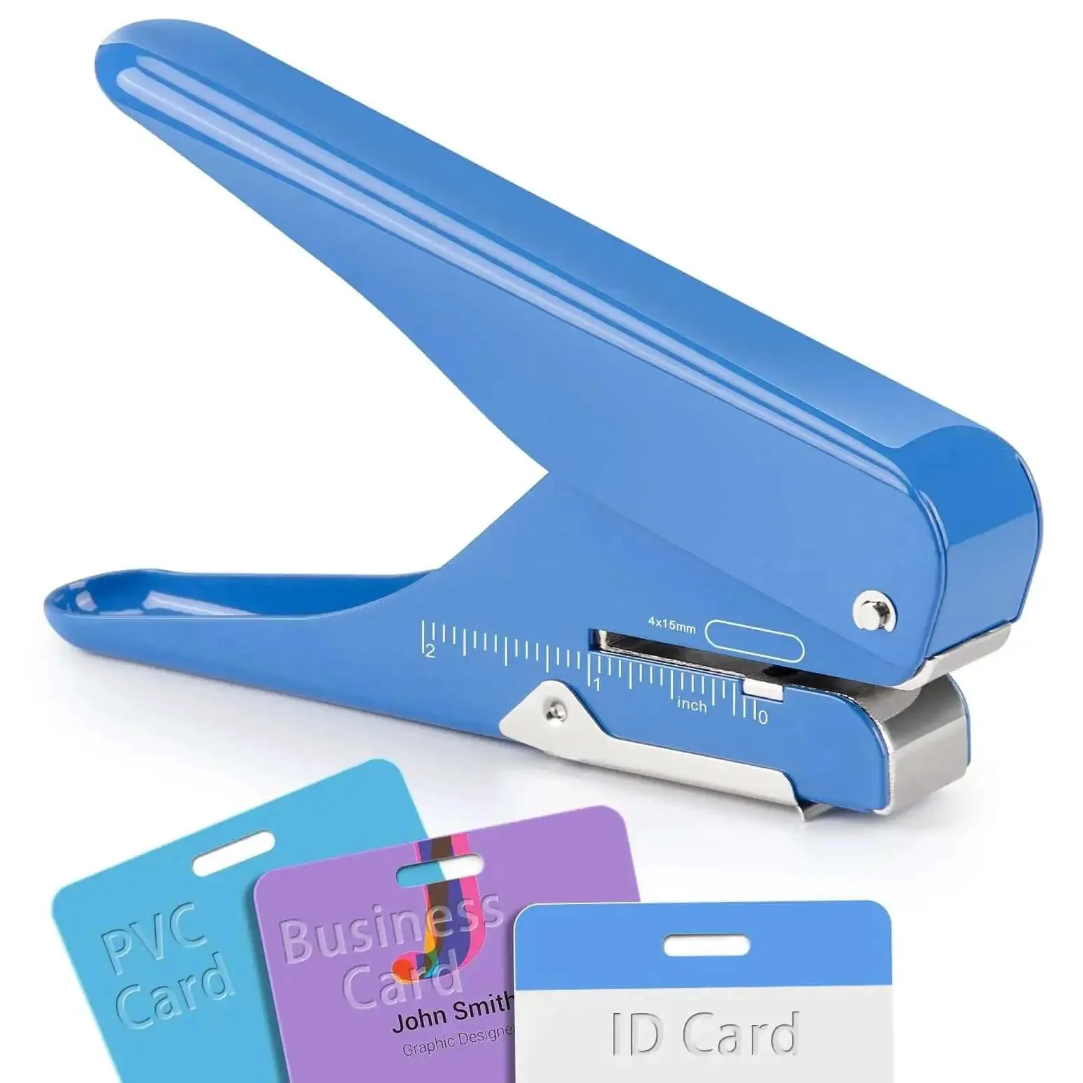 Handheld Badge Slot Punch for PVC ID Cards, Business Cards, Name Tags, and Luggage Tags - 19/32 by 5/32 Inch Hole, All Metal Construction, Heavy-Duty Puncher for Hard Cardstock and PVC Tags