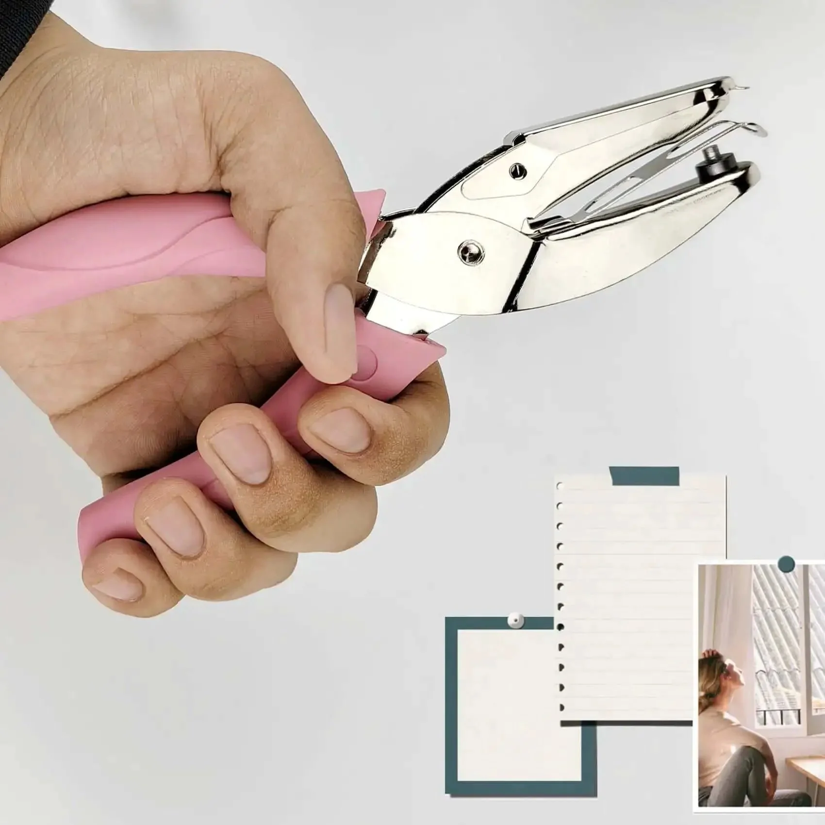 Handheld Circle Hole Punch One Ninth Inch Three Mm, Single Hole Paper Punch, Easy Grip Craft And Office Tool That Kicks Out Up To Eight Sheets, Great For PVC Cardstock Scrapbooking And DIY Projects - Image 4