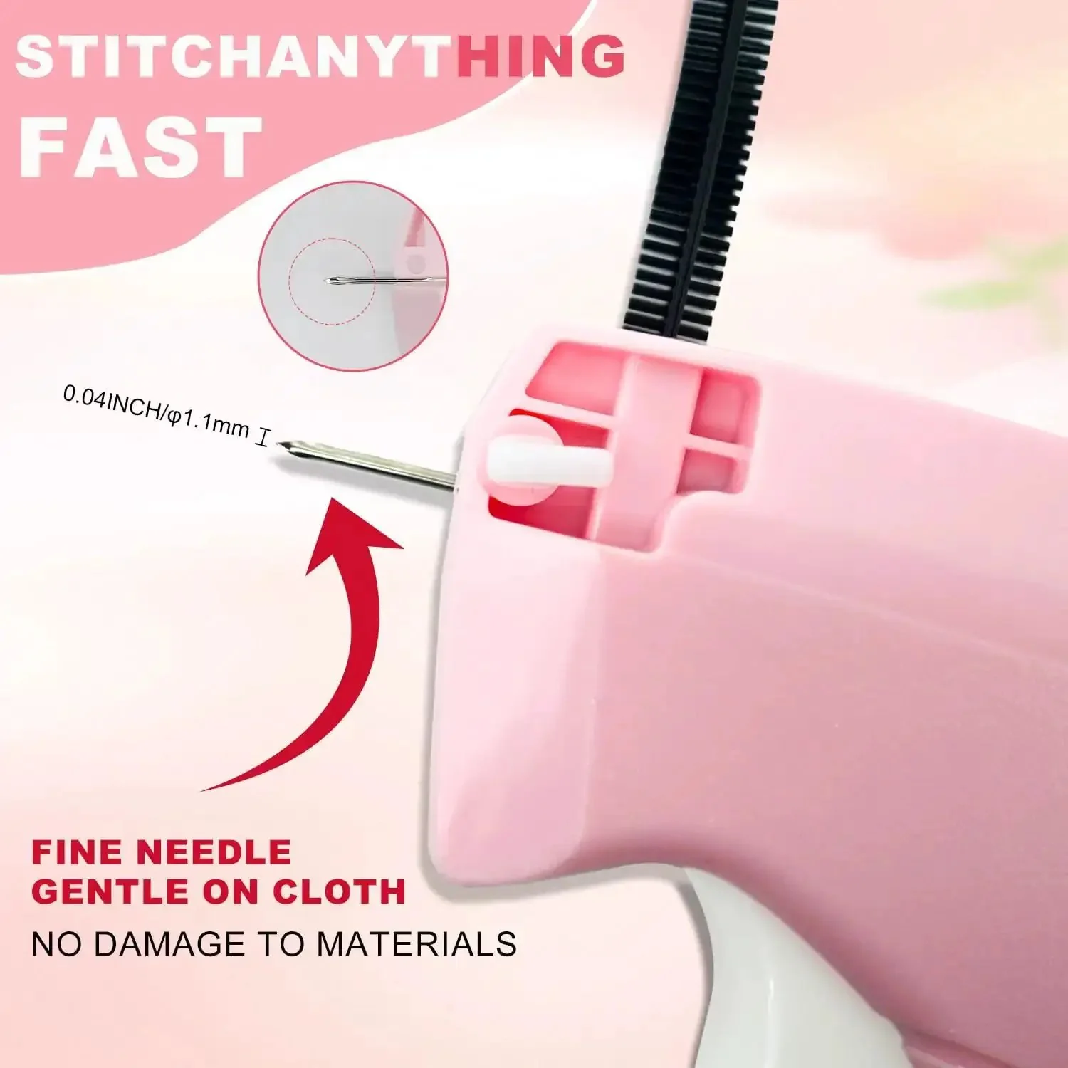 Handheld Stitch Gun For Quick Clothes Fix Garment Repair Tool With 6 Needles And 4000 White And Black Fasteners Pink Sewing Kit For Denim Wool Linen Polyester And Quilts Easy No Fuss Quick Sew On The Go - Image 6