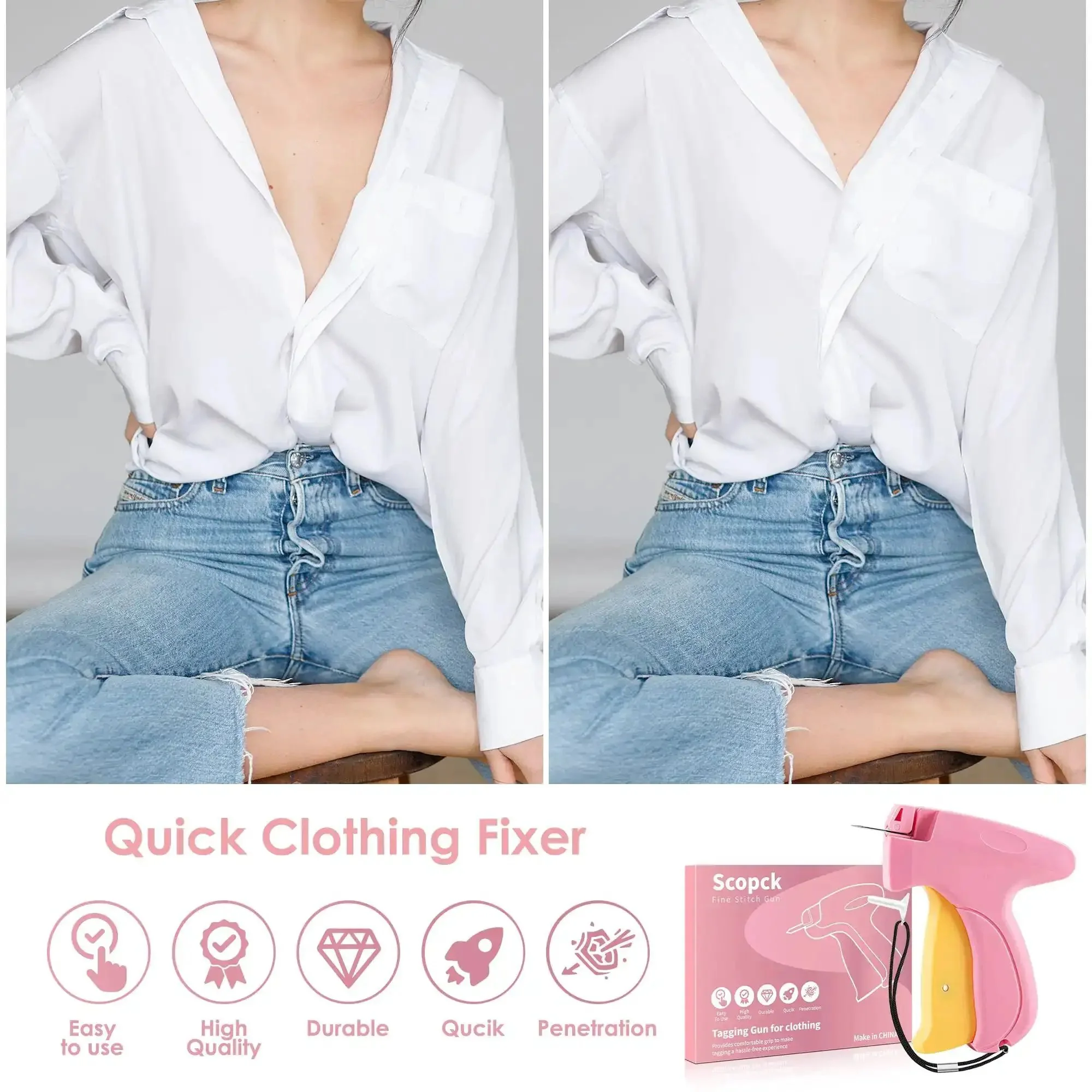 Handheld Stitch Gun For Quick Clothing Repairs, Mini Sewing Kit With Micro Tagging Gun, Includes 6 Needles And 1000 Black Fasteners And 1000 White Fasteners In Pink Yellow For Quick Repairs On Jeans, Jackets And Everyday Fixes At Home Or On The Go - Image 4