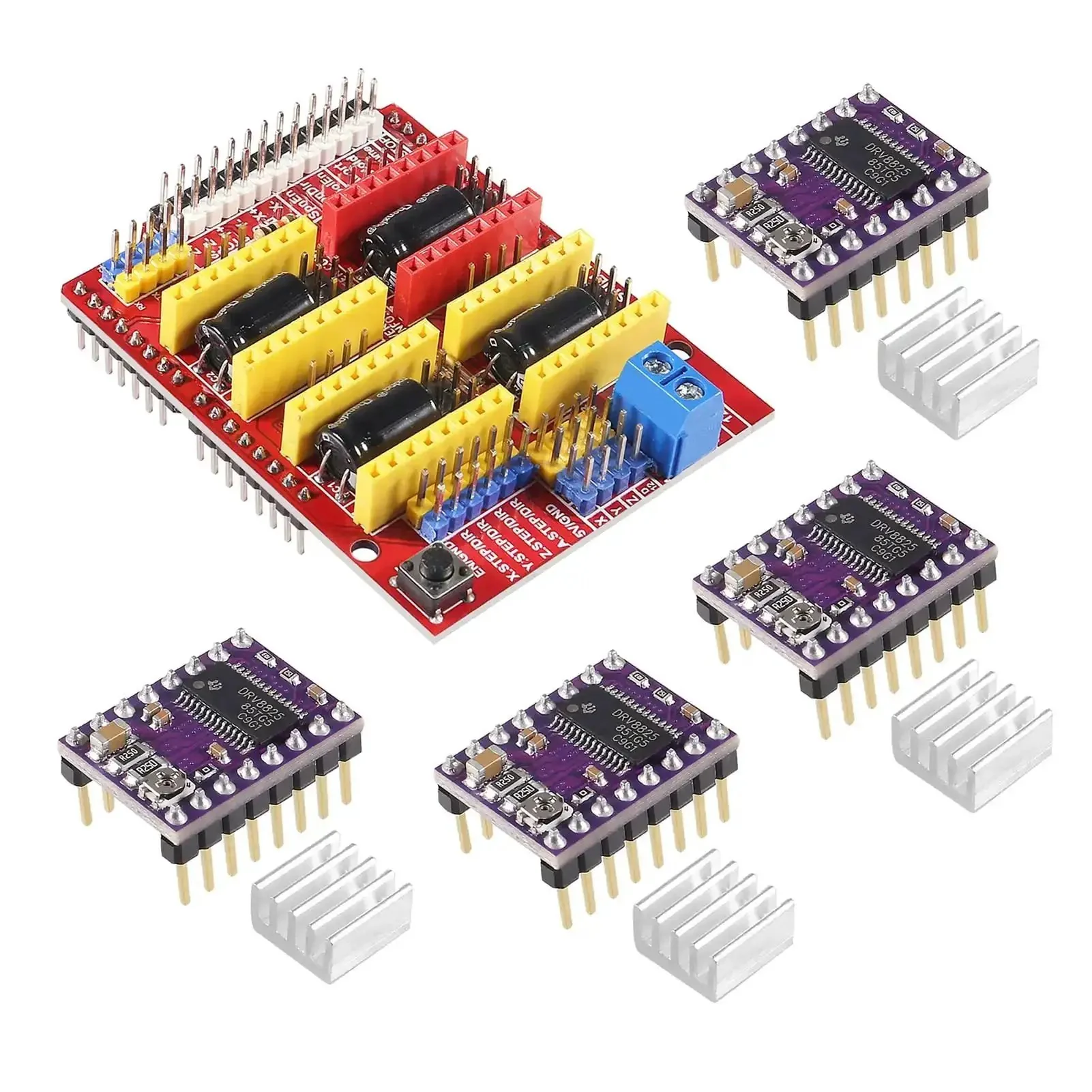 Hands On CNC Shield Expansion Board V3.0 With Four DRV8825 Stepper Driver Modules And Heatsinks For Engravers And 3D Printers RAMPS 1.4 Compatible Supports Six Step Resolutions And Adjustable Current Limit For Smooth Accurate Motion