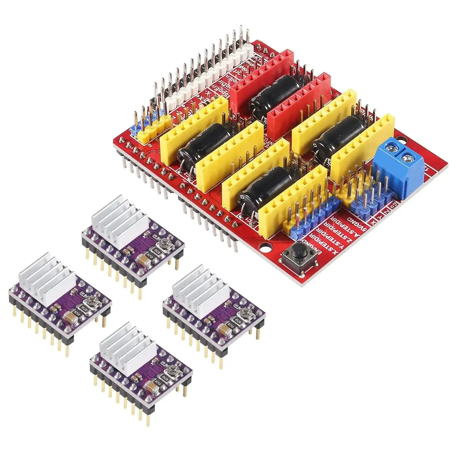 Hands On CNC Shield Expansion Board V3.0 With Four DRV8825 Stepper Driver Modules And Heatsinks For Engravers And 3D Printers RAMPS 1.4 Compatible Supports Six Step Resolutions And Adjustable Current Limit For Smooth Accurate Motion - Image 2