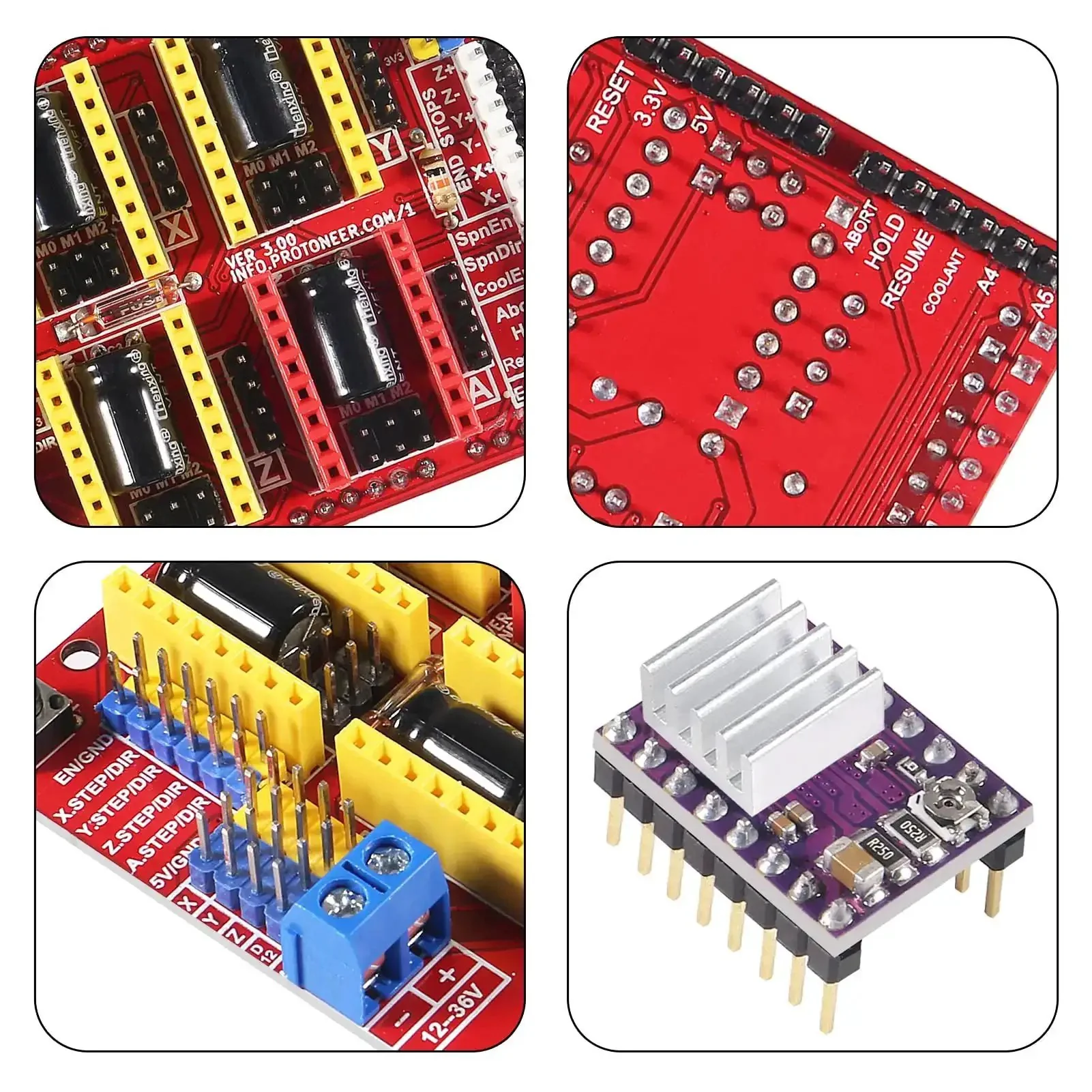 Hands On CNC Shield Expansion Board V3.0 With Four DRV8825 Stepper Driver Modules And Heatsinks For Engravers And 3D Printers RAMPS 1.4 Compatible Supports Six Step Resolutions And Adjustable Current Limit For Smooth Accurate Motion - Image 4