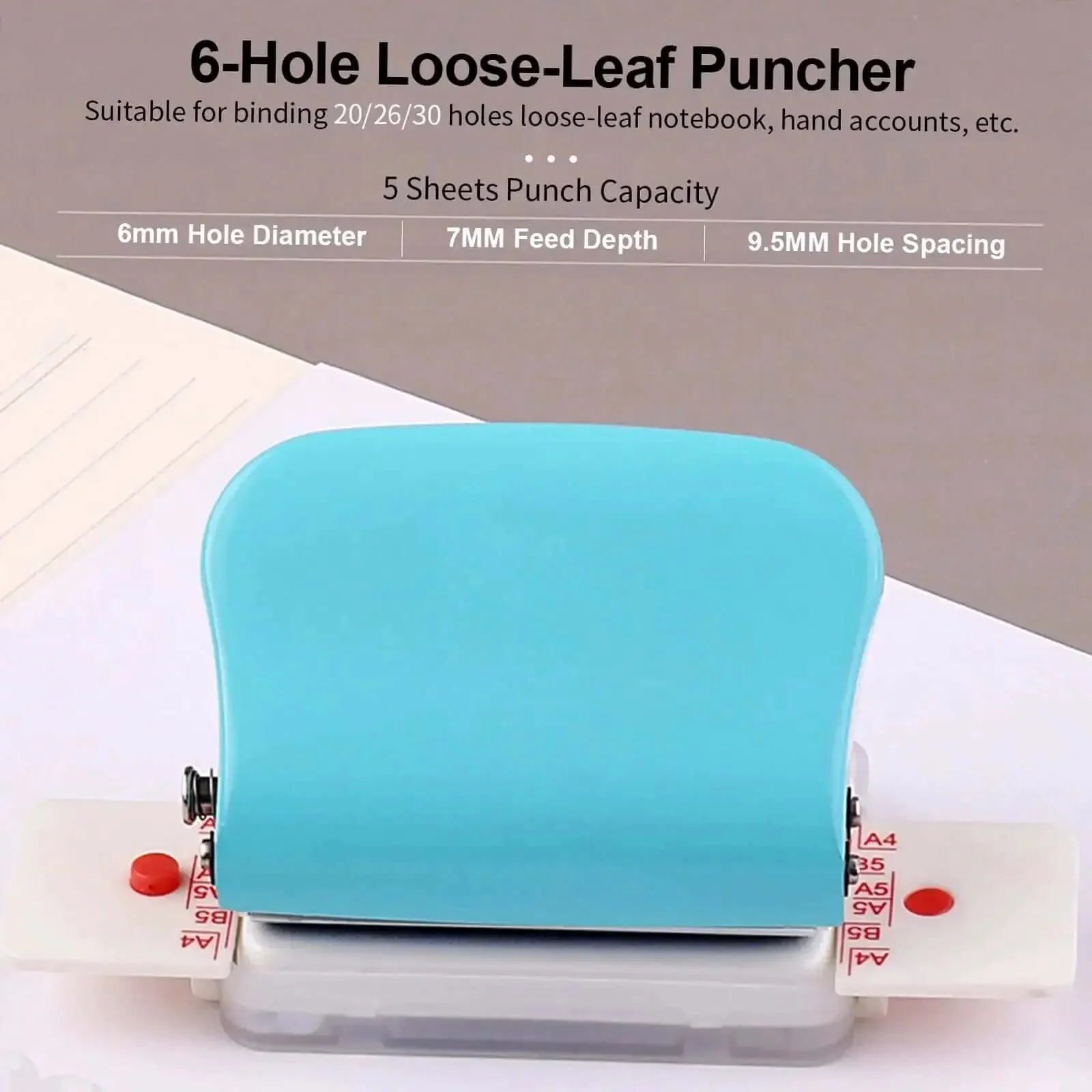 Handy 6 Hole Puncher For A4 A5 B5 Notebooks And Scrapbooks, Portable Handheld Metal Circle Paper Punch With 5 Sheet Capacity, Delivers Clean Precise Holes For Loose Leaf Bindings, Great For Crafters, Durable Green Finish - Image 7