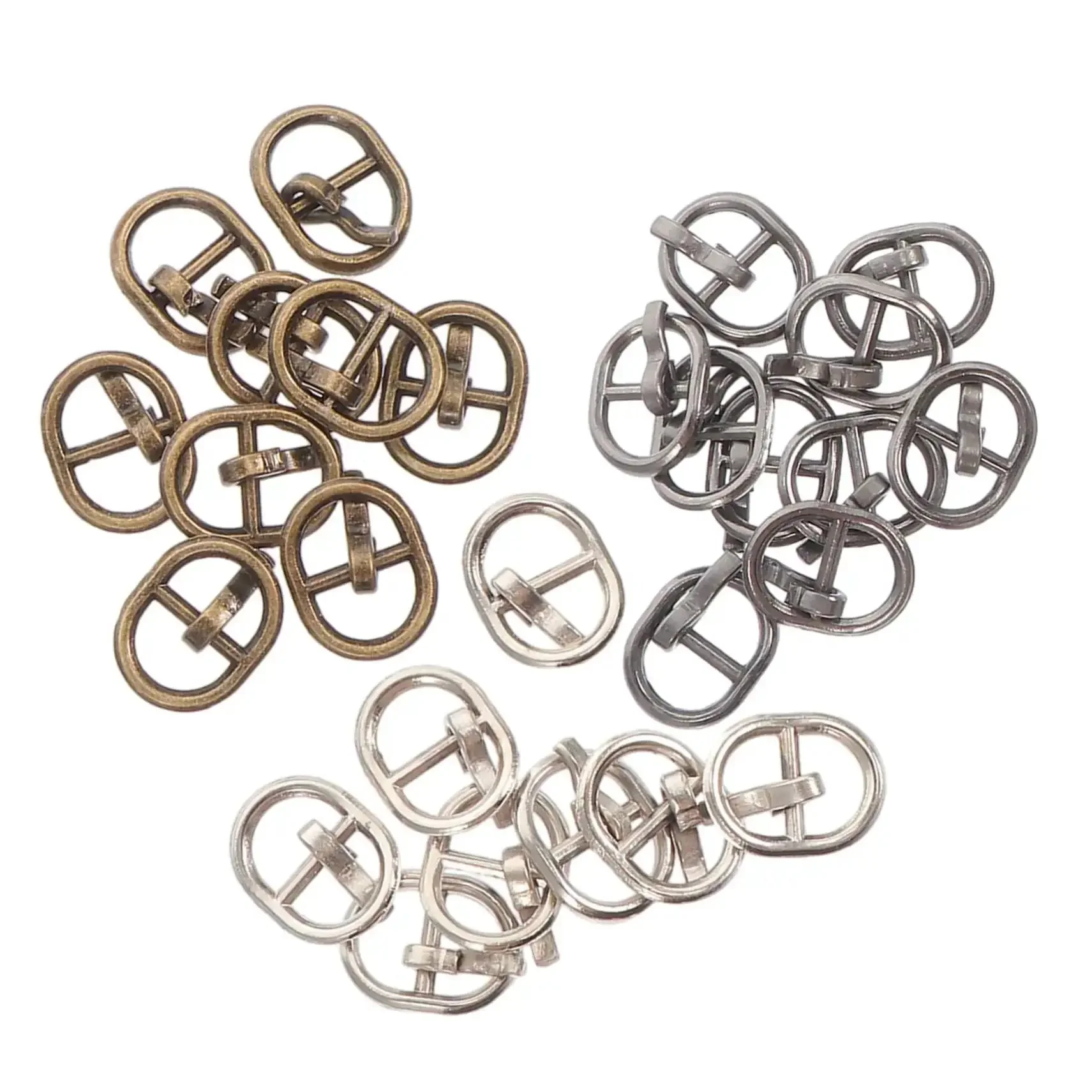Handy Mini Buckle Sewing Kit 150 Piece Set for Doll Clothes and DIY Craft Projects, Alloy Single Prong Belt Fasteners in Silver Gunmetal and Antique Bronze, Perfect for Accessories and Small Belts