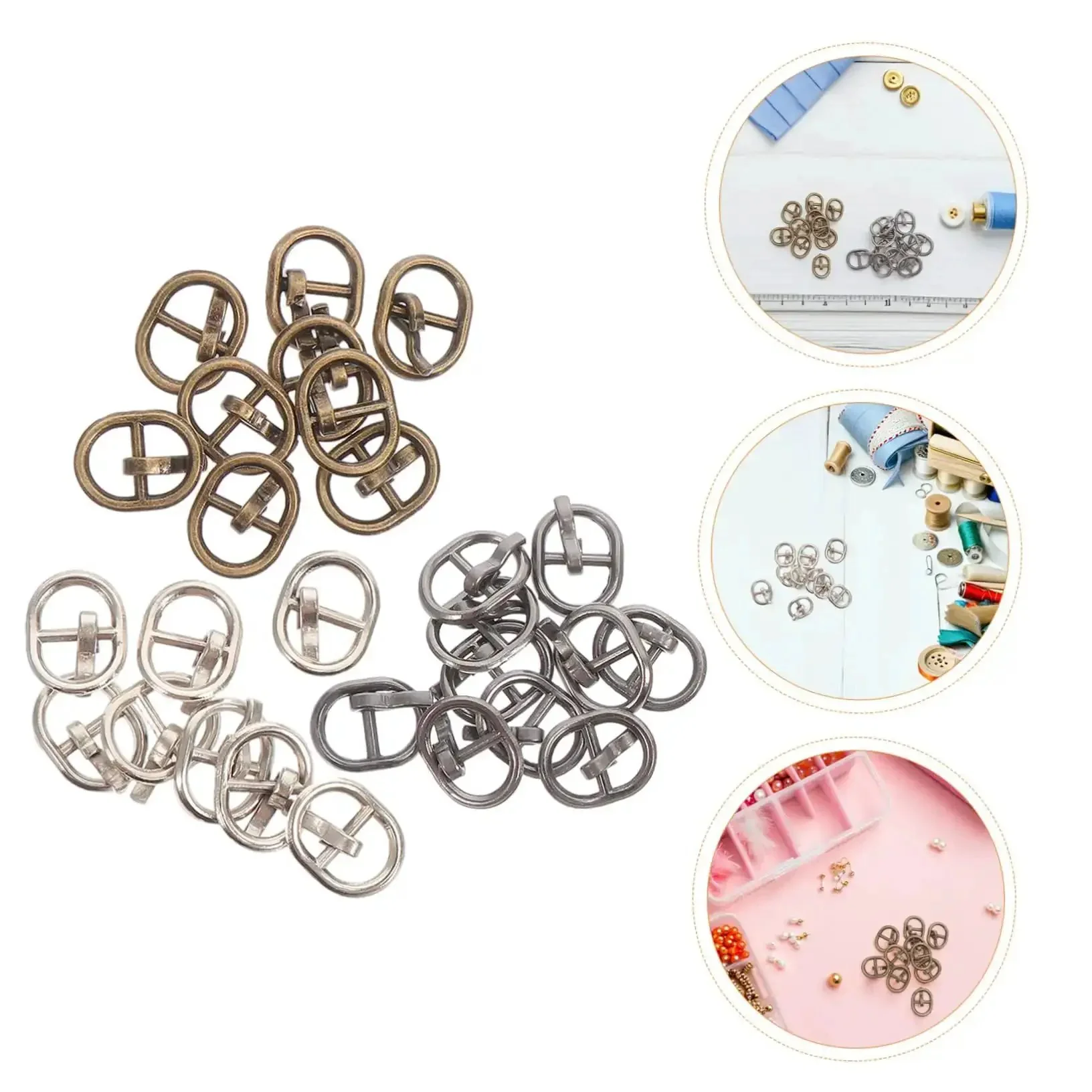Handy Mini Buckle Sewing Kit 150 Piece Set for Doll Clothes and DIY Craft Projects, Alloy Single Prong Belt Fasteners in Silver Gunmetal and Antique Bronze, Perfect for Accessories and Small Belts - Image 2