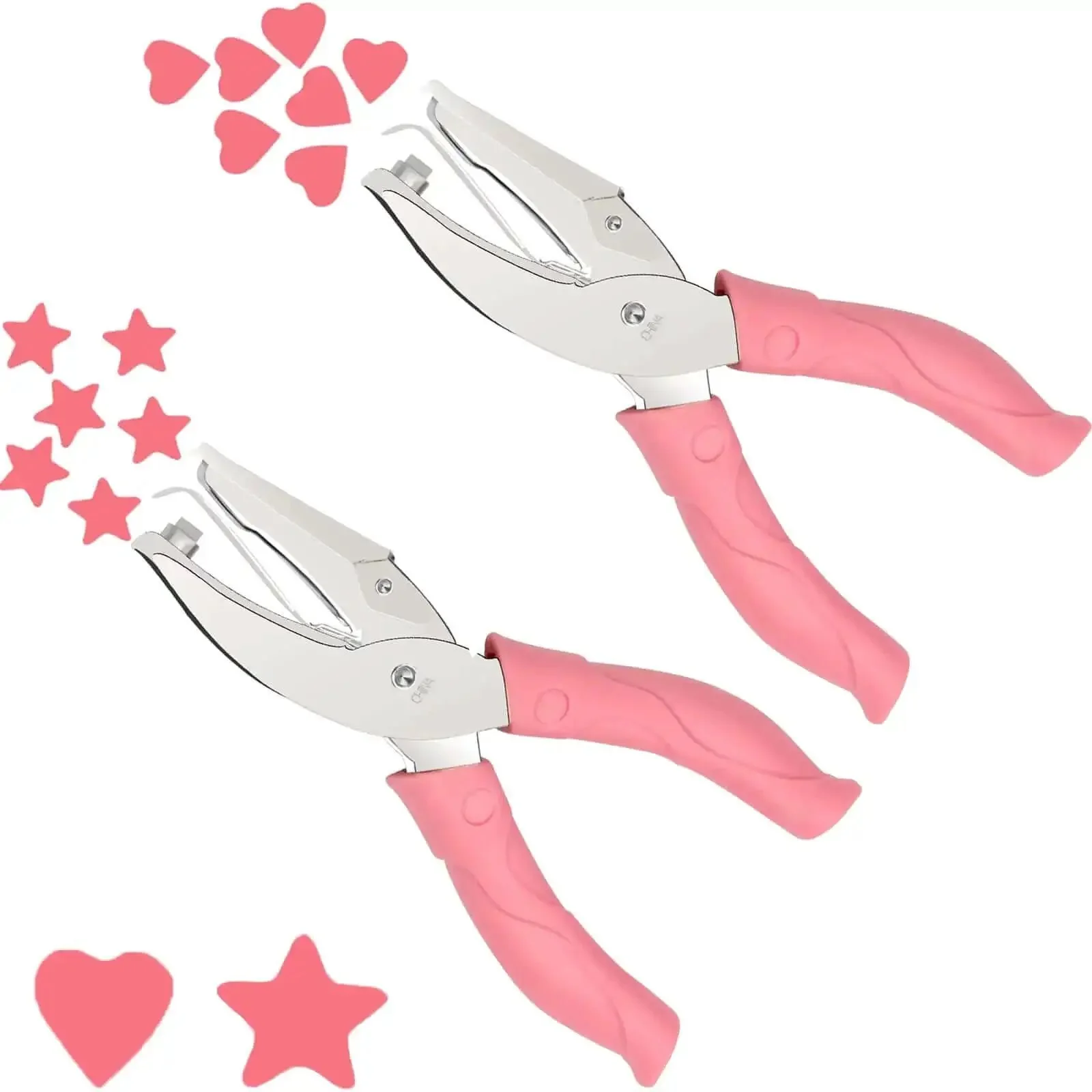 Heart And Star One Quarter Inch Metal Handheld Paper Punch Set With Soft Handled Design For Tags Clothes And Tickets Two Piece Hole Puncher Kit For Crafting Scrapbooking Card Making And Diy Projects
