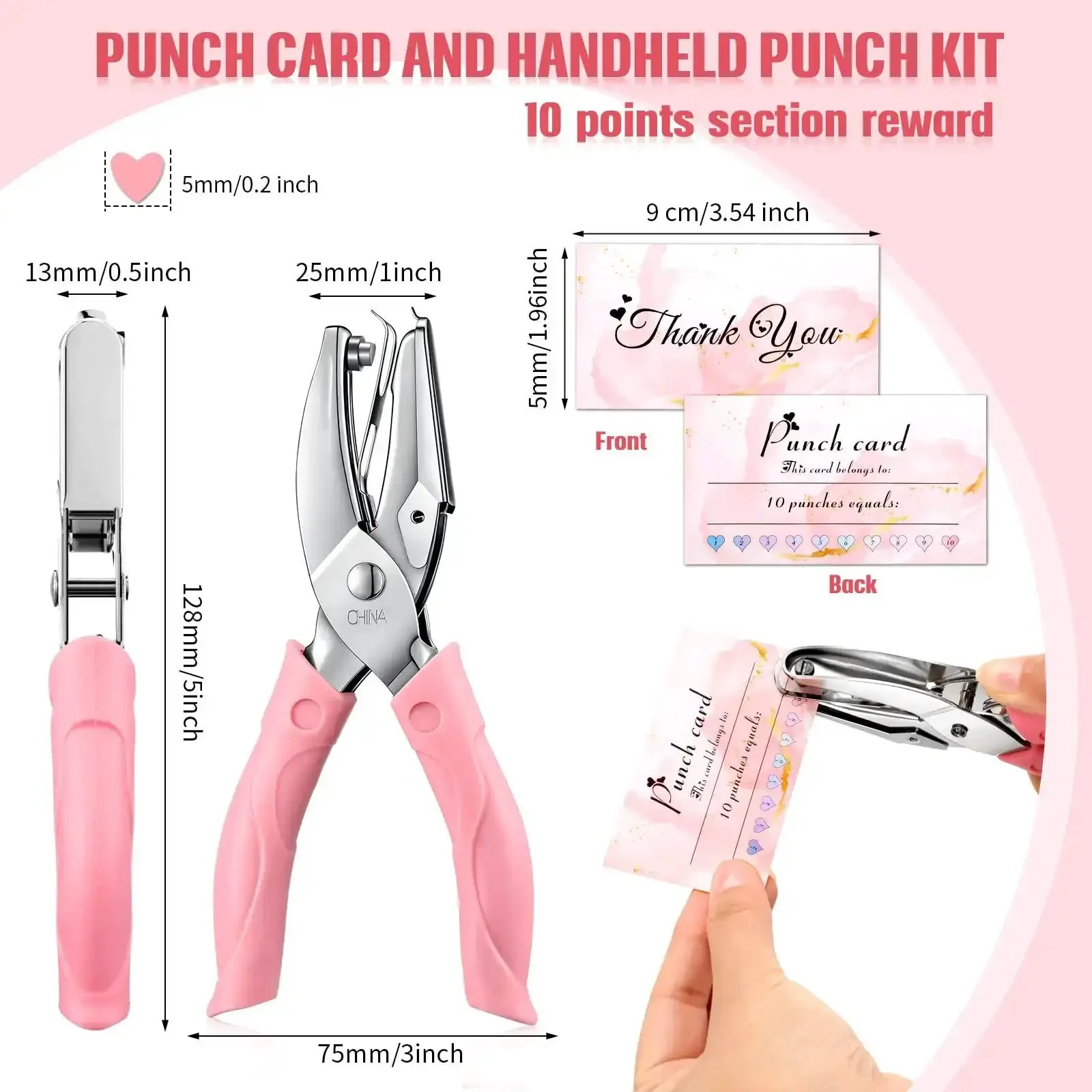 Heart Shaped Handheld Punch Card Kit With 100 Reward Cards, Single Hole Paper Puncher In Durable Metal With Soft Grip, Perfect For Scrapbooking, Card Making, DIYers And Home Office Projects - Image 8