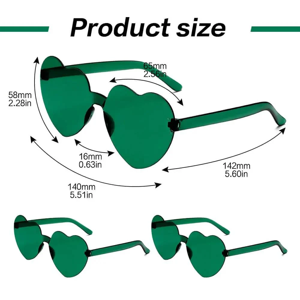 Heart Shaped Neon Green Sunglasses For Women And Men Unisex Rimless Glasses Lightweight All Day Comfort And Fun Party Accessory For St Patrick Day Decor Spirit Week And Festivals - Image 6