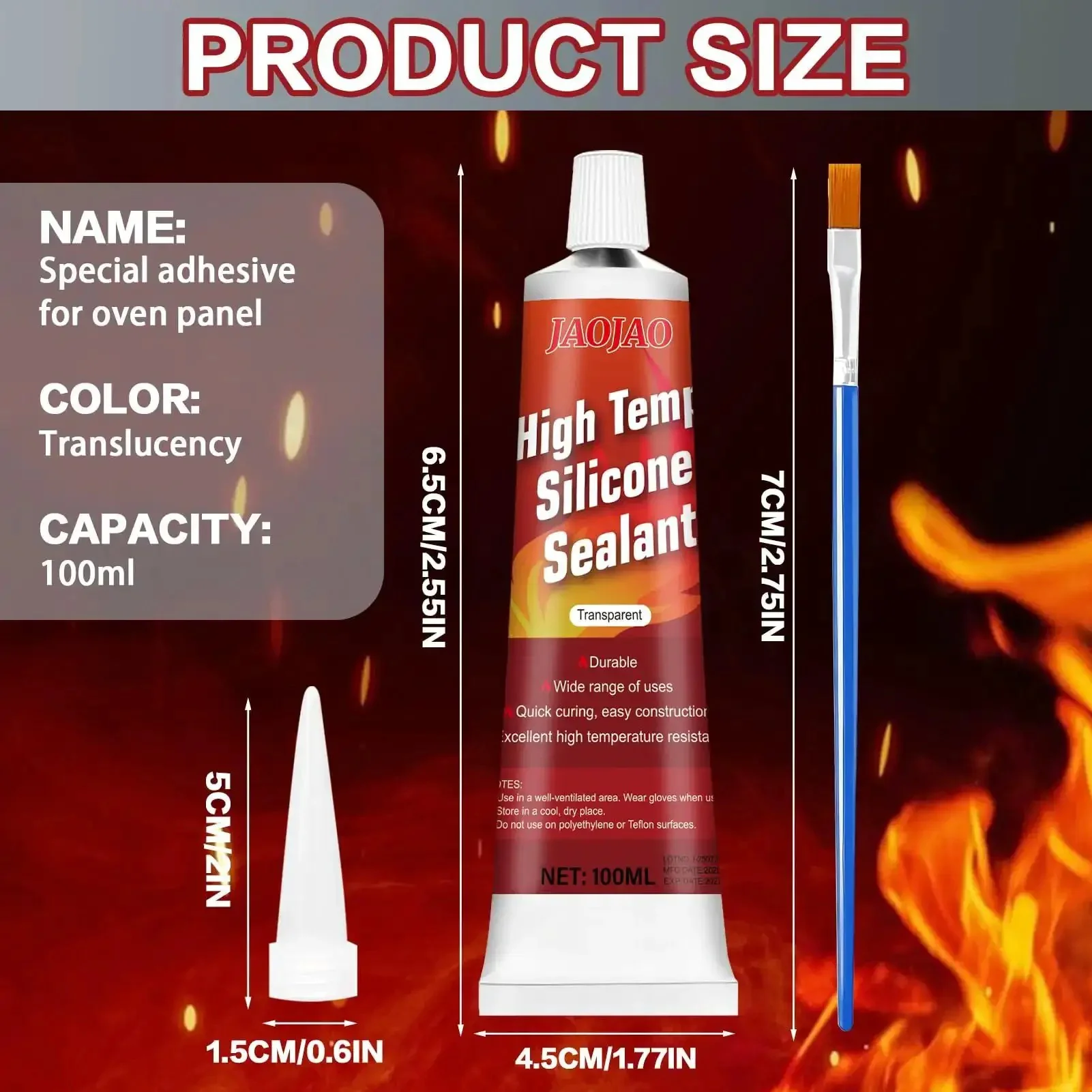 Heat Resistant High Temp Silicone Sealant for Ovens and Grills, Fast Curing Caulk for Fireplaces, Exhaust Pipes, Engines and More, Beefy Temperature Resistant Seal for Microwaves, 100ml Transparent - Image 2