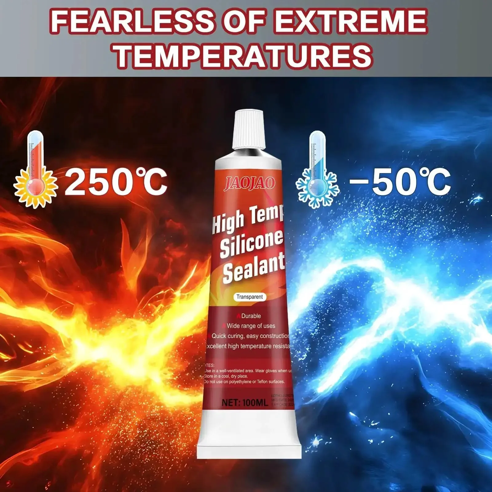Heat Resistant High Temp Silicone Sealant for Ovens and Grills, Fast Curing Caulk for Fireplaces, Exhaust Pipes, Engines and More, Beefy Temperature Resistant Seal for Microwaves, 100ml Transparent - Image 5