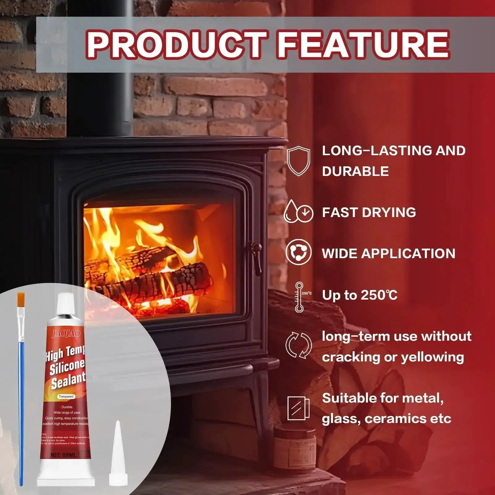 Heat Resistant High Temp Silicone Sealant for Ovens and Grills, Fast Curing Caulk for Fireplaces, Exhaust Pipes, Engines and More, Beefy Temperature Resistant Seal for Microwaves, 100ml Transparent - Image 6