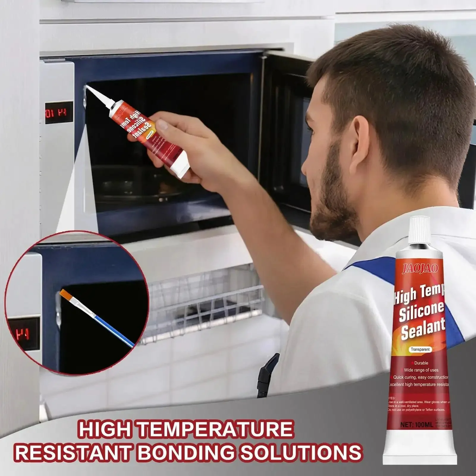 Heat Resistant High Temp Silicone Sealant for Ovens and Grills, Fast Curing Caulk for Fireplaces, Exhaust Pipes, Engines and More, Beefy Temperature Resistant Seal for Microwaves, 100ml Transparent - Image 7