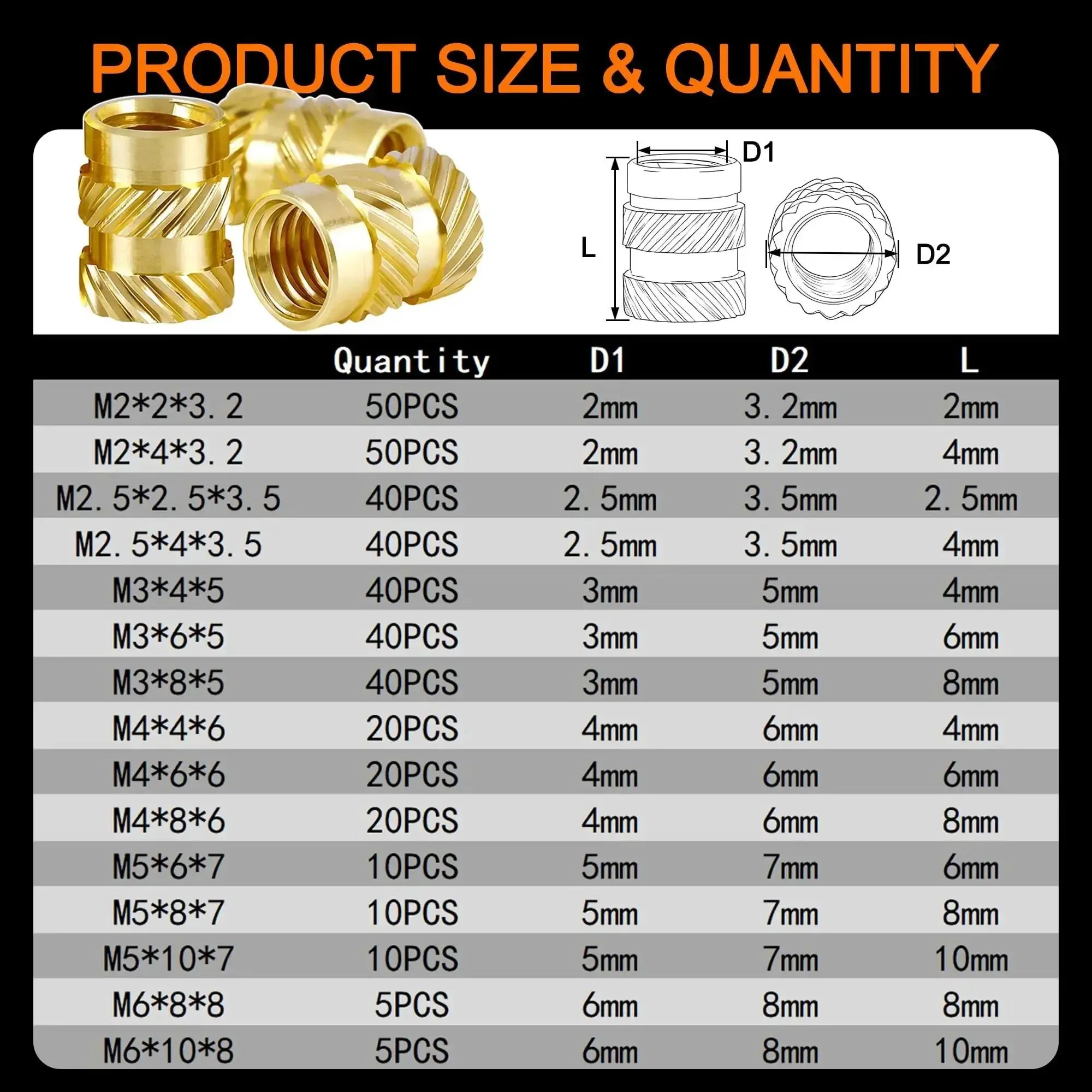 Heat Set Inserts Kit 400 Pcs Brass M2 To M6 Threaded Inserts For Plastic And 3D Printer Parts DIY Ready Knurled Nuts 15 Sizes Embeds With Soldering Iron Or Ultrasonic Tool - Image 6