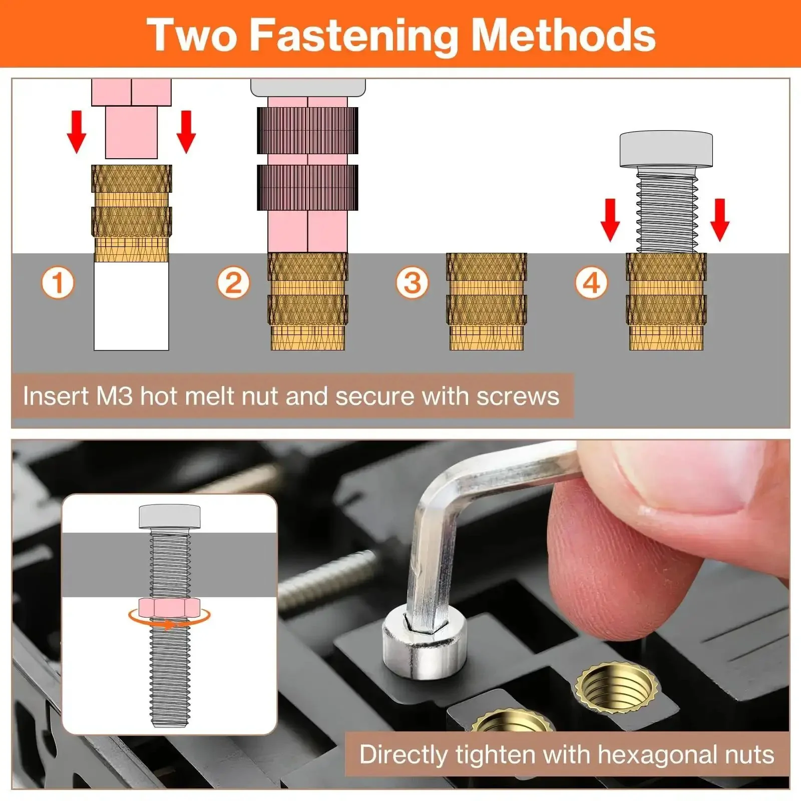 Heat Set M3 Threaded Inserts Kit With 60W Digital Soldering Iron 360Pcs Threaded Inserts Bolts Nuts And Insert Tips For 3D Printer Parts And Plastic Projects - Image 3