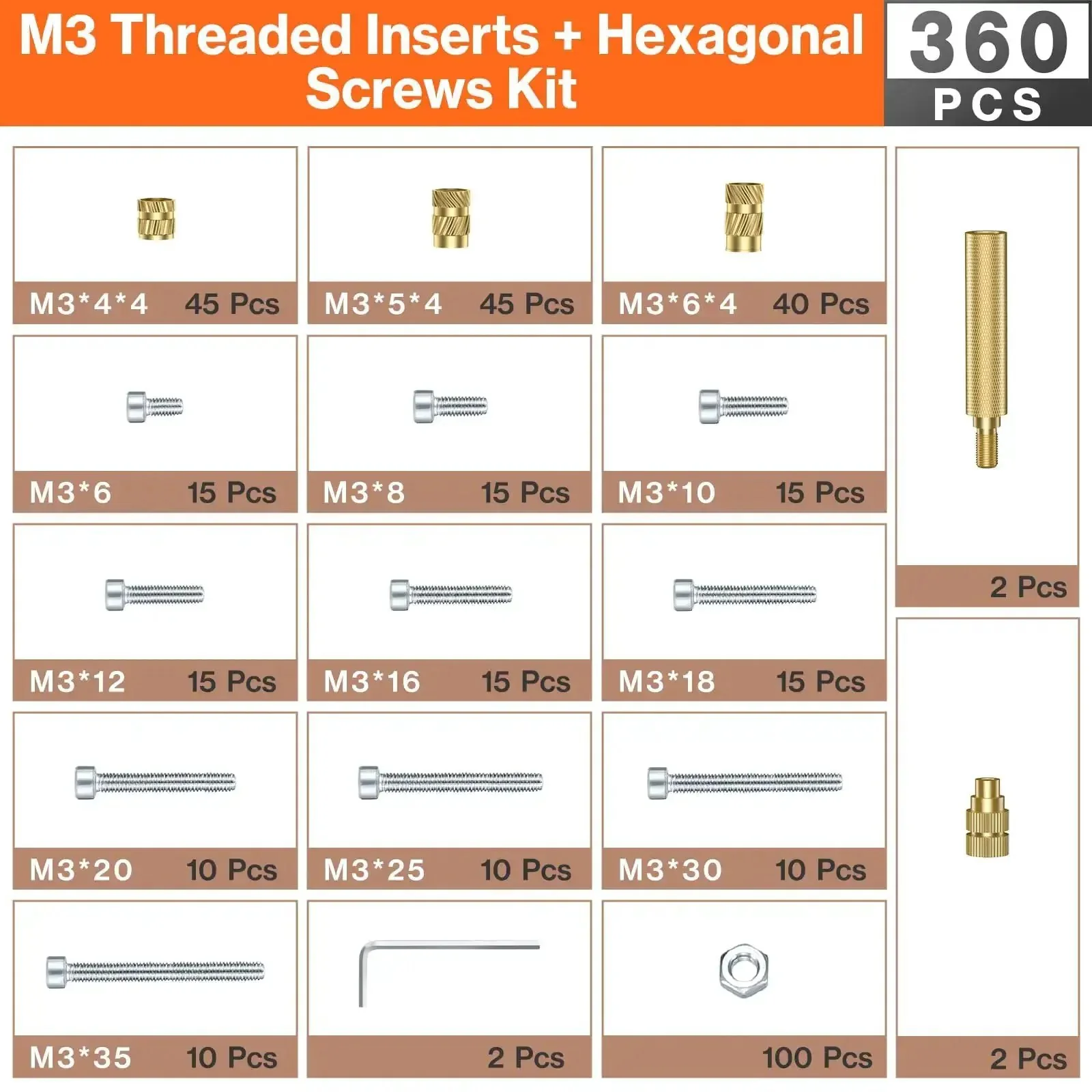 Heat Set M3 Threaded Inserts Kit With 60W Digital Soldering Iron 360Pcs Threaded Inserts Bolts Nuts And Insert Tips For 3D Printer Parts And Plastic Projects - Image 8