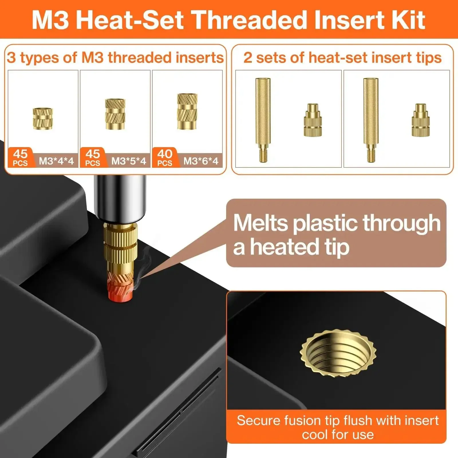 Heat Set M3 Threaded Inserts Kit With 60W Digital Soldering Iron 360Pcs Threaded Inserts Bolts Nuts And Insert Tips For 3D Printer Parts And Plastic Projects - Image 9
