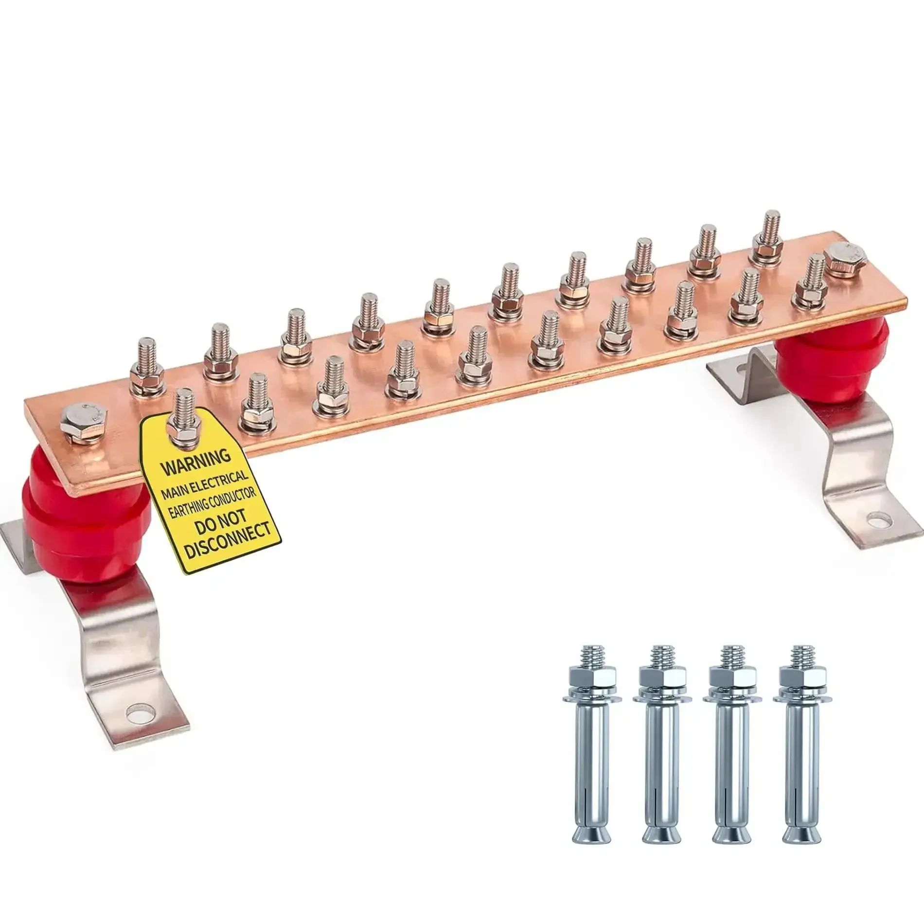 Heavy Duty 10 Inch Copper Ground Bar Kit With 900A Grounding Busbar And UL Recognized SM40 Insulators Uimp Up To Seven Point Four Kilovolt One Quarter Inch Thick Fifty Millimeter Wide Two Hundred Fifty Millimeter Long Sixteen Terminal Positions