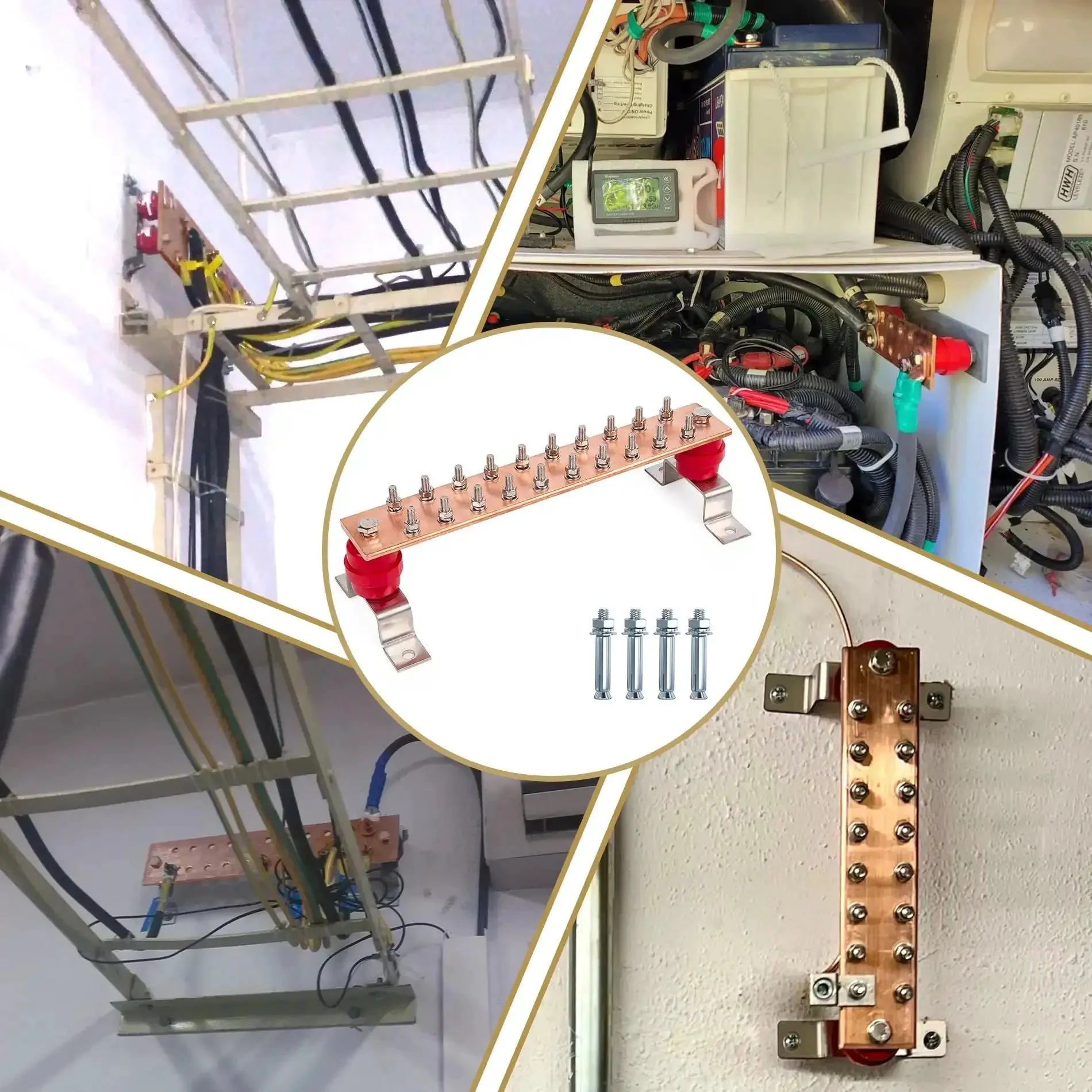 Heavy Duty 10 Inch Copper Ground Bar Kit With 900A Grounding Busbar And UL Recognized SM40 Insulators Uimp Up To Seven Point Four Kilovolt One Quarter Inch Thick Fifty Millimeter Wide Two Hundred Fifty Millimeter Long Sixteen Terminal Positions - Image 2