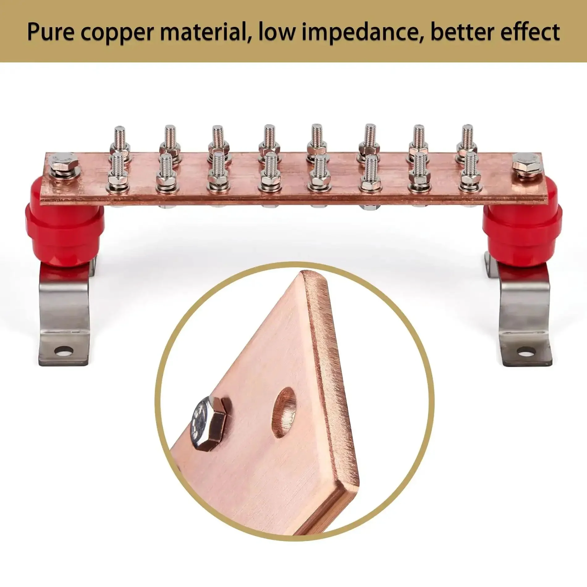 Heavy Duty 10 Inch Copper Ground Bar Kit With 900A Grounding Busbar And UL Recognized SM40 Insulators Uimp Up To Seven Point Four Kilovolt One Quarter Inch Thick Fifty Millimeter Wide Two Hundred Fifty Millimeter Long Sixteen Terminal Positions - Image 3