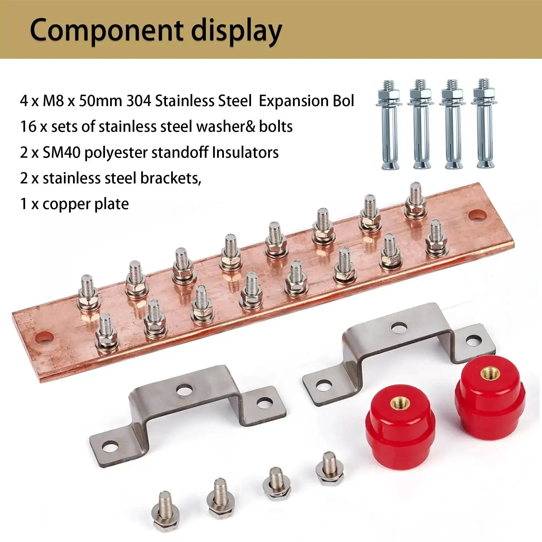 Heavy Duty 10 Inch Copper Ground Bar Kit With 900A Grounding Busbar And UL Recognized SM40 Insulators Uimp Up To Seven Point Four Kilovolt One Quarter Inch Thick Fifty Millimeter Wide Two Hundred Fifty Millimeter Long Sixteen Terminal Positions - Image 6