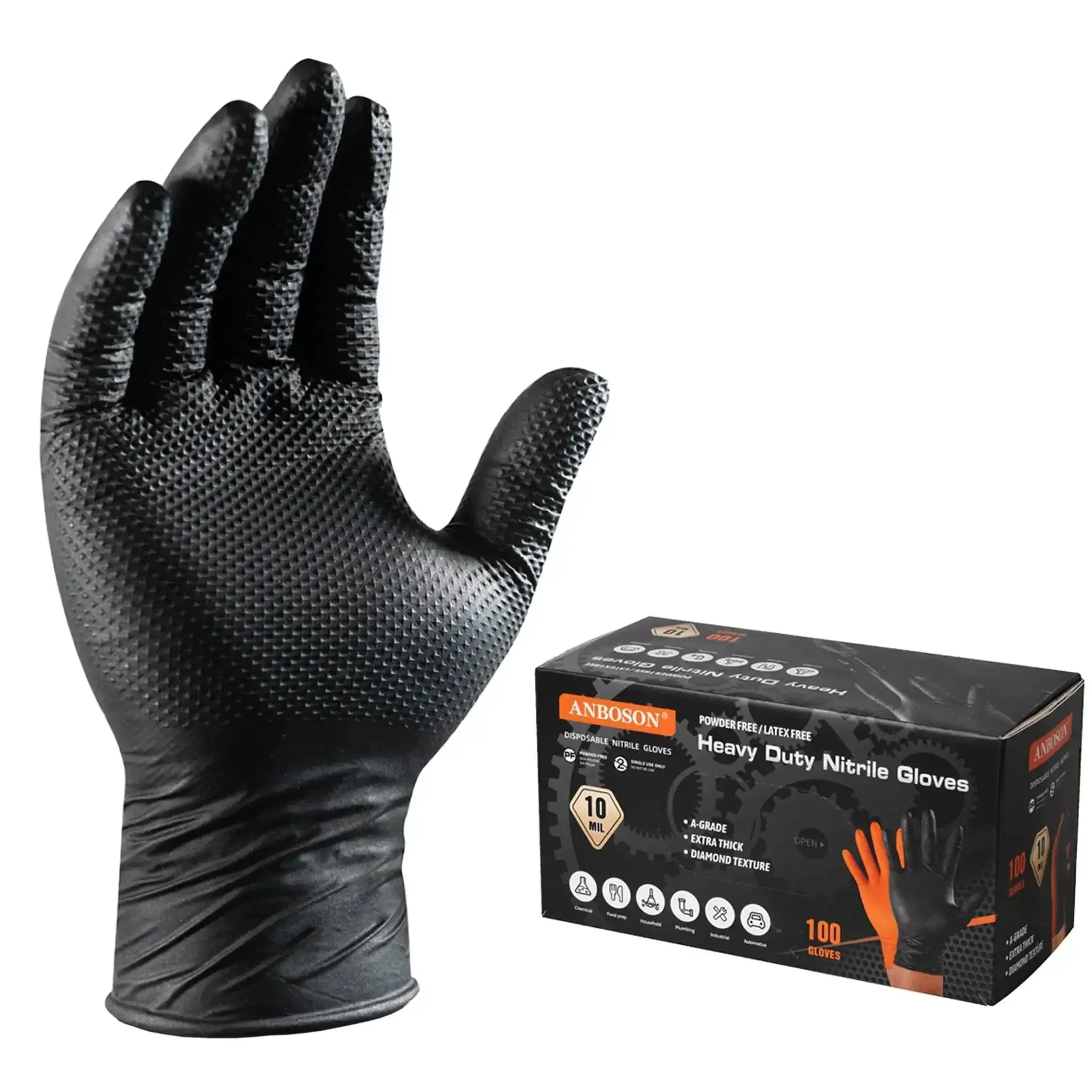 Heavy Duty 10 Mil Nitrile Gloves With Raised Diamond Texture Latex Free Powder Free Extra Strong Chemical Resistant For Mechanics Auto Repair And Industrial Work Built Tough As Nails For Heavy Duty Jobs