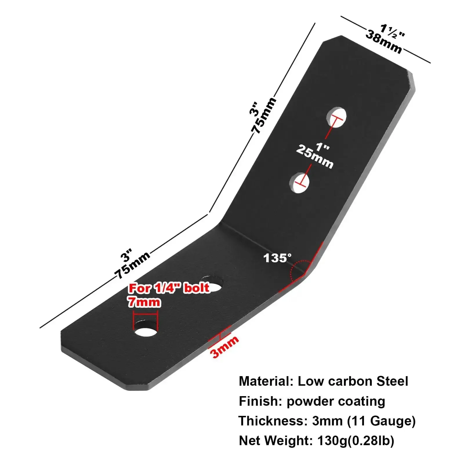 Heavy Duty 10 Pack Flush Inside 45 Degree Angle Brackets For 2x2 Lumber Posts, 3x3x1.5 Inch, 11 Gauge Steel, Powder Coated Pergola Fence Post Connector With 7mm Holes For 1/4 Inch Screws - Image 4