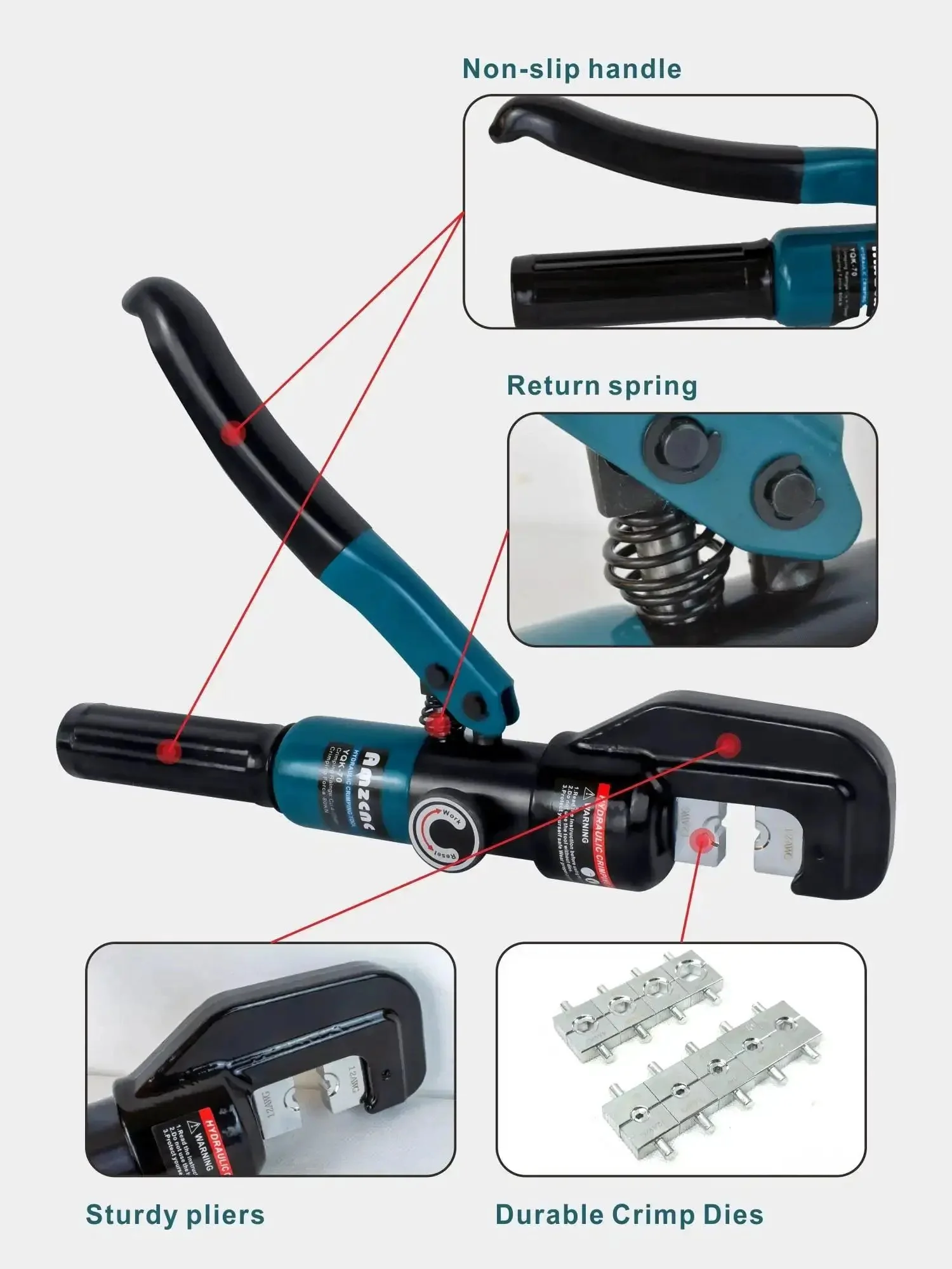 Heavy Duty 10 Ton Hydraulic Battery Cable Crimper With One Hand Operation, 9 Hex Die Set For 12 AWG Up To 2/0 AWG, 180 Degree Rotating Head, Pro Terminal Tool For Car, RV And Marine Power Wiring - Image 5