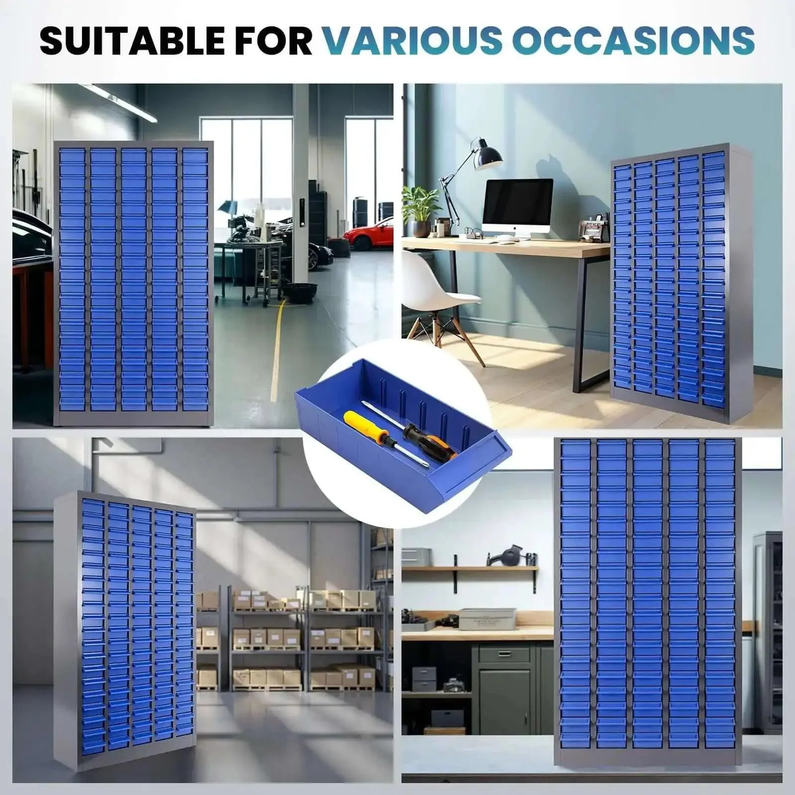 Heavy Duty 100 Drawer Nut And Bolt Organizer With Labels And Adjustable Dividers ABS Drawers And Alloy Steel Frame For Workshop Garage Freestanding Parts Cabinet With 920 Pound Load Capacity - Image 2