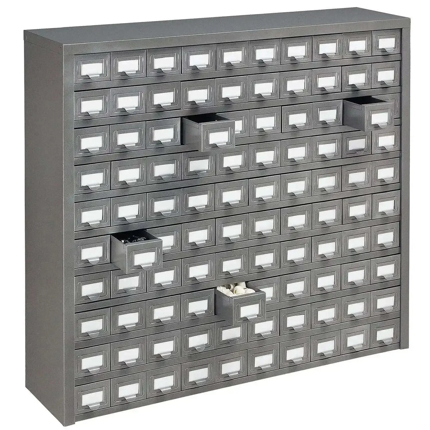 Heavy Duty 100 Drawer Small Parts Storage Cabinet With Label Holders All Steel Construction In Gray Enamel Garage Ready Ideal Organizer For Nuts Bolts Screws And Tiny Parts
