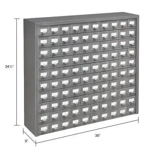 Heavy Duty 100 Drawer Small Parts Storage Cabinet With Label Holders All Steel Construction In Gray Enamel Garage Ready Ideal Organizer For Nuts Bolts Screws And Tiny Parts - Image 6